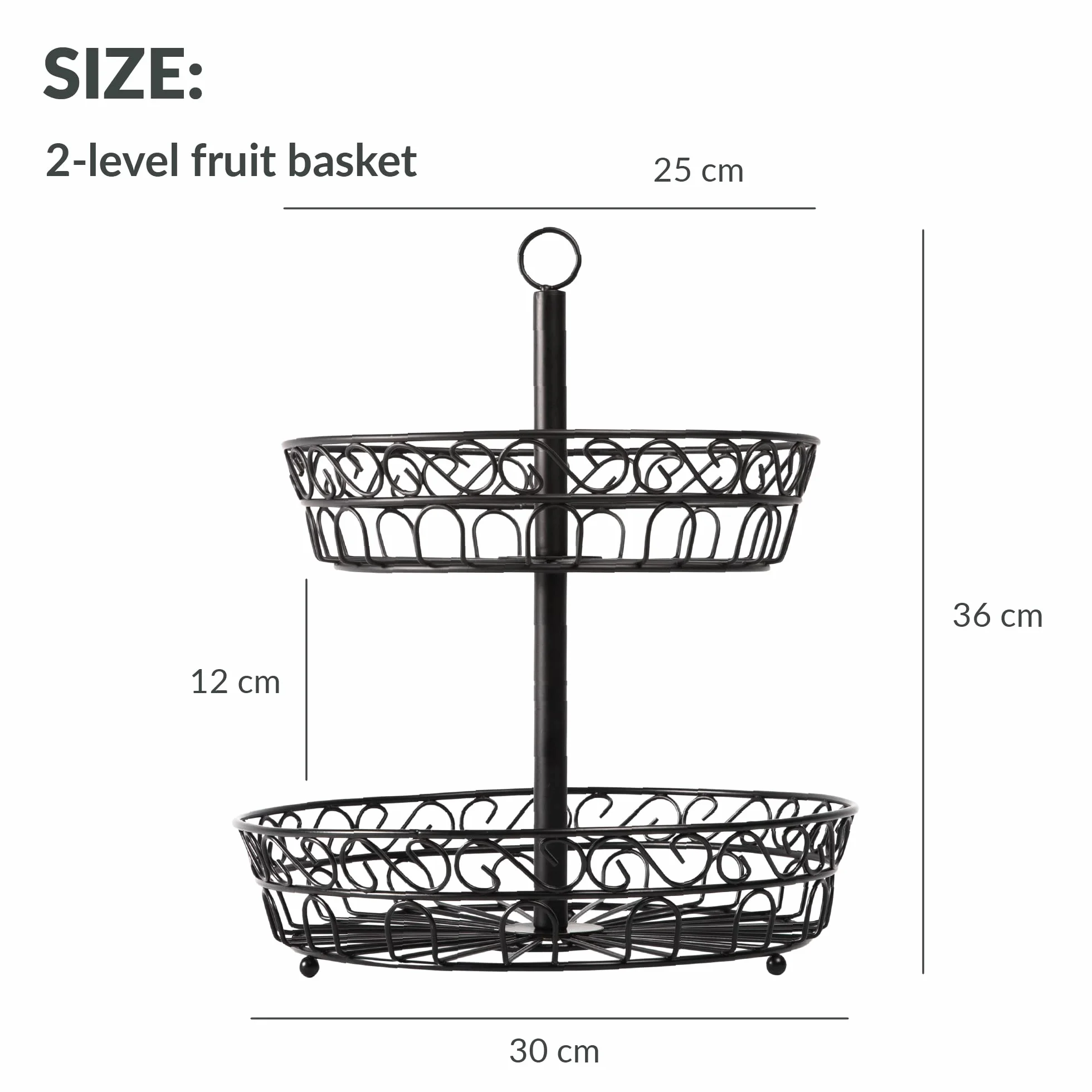 Piętrowy Półmisek na Owoce 30 cm - Czarna Patera i Kosz Kuchenny
