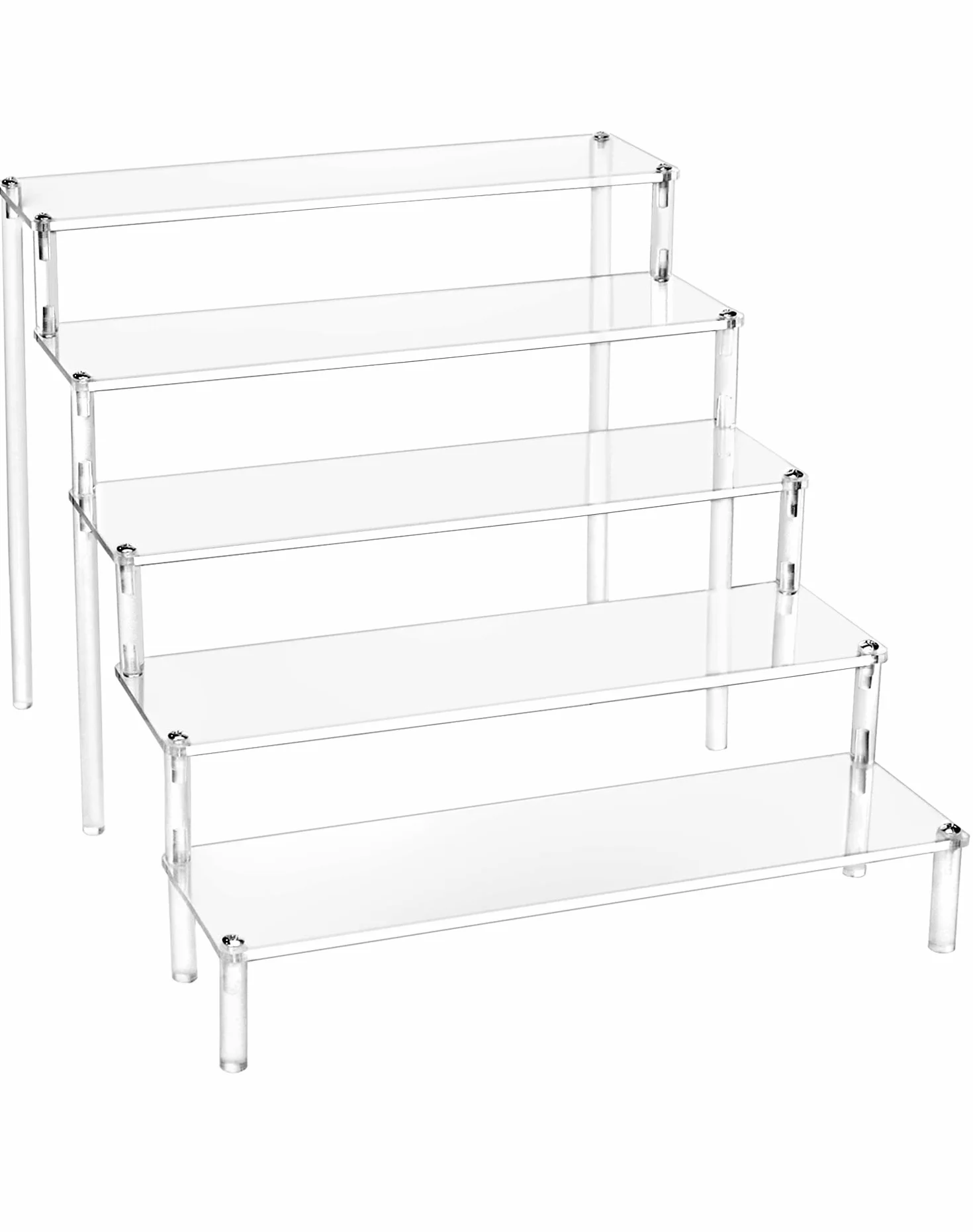 QWORK® 5-poziomowy stojak akrylowy, przezroczysty akrylowy wyświetlacz Riser Półka na figurki, biżuterię, ciastko, szminkę, lakier do paznokci, przyprawę, 30x32x25cm