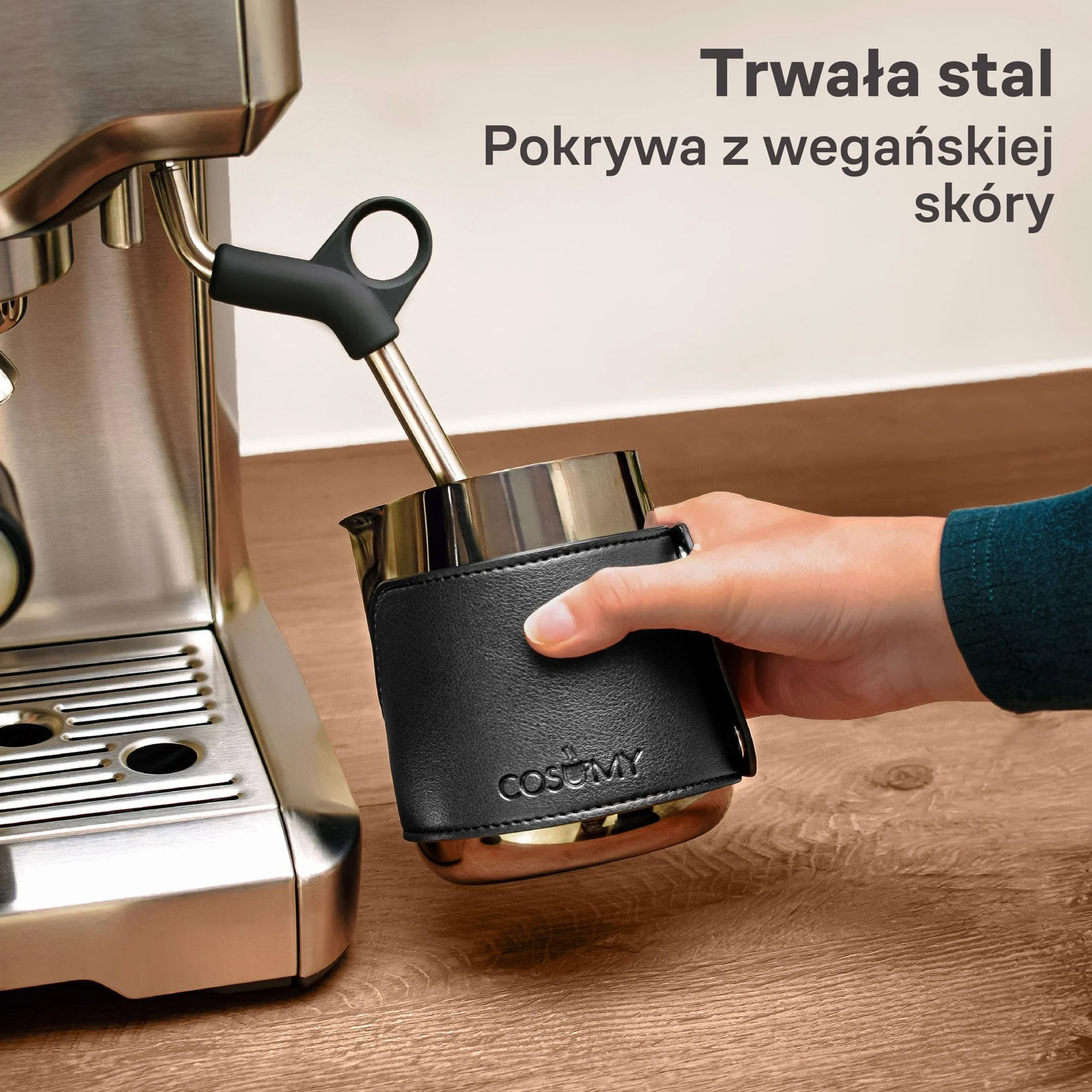 Cosumy Dzbanek do Spieniania Mleka ze Stali Nierdzewnej 500 ml - Z Podziałką - Do Latte Art - Akcesoria Baristy