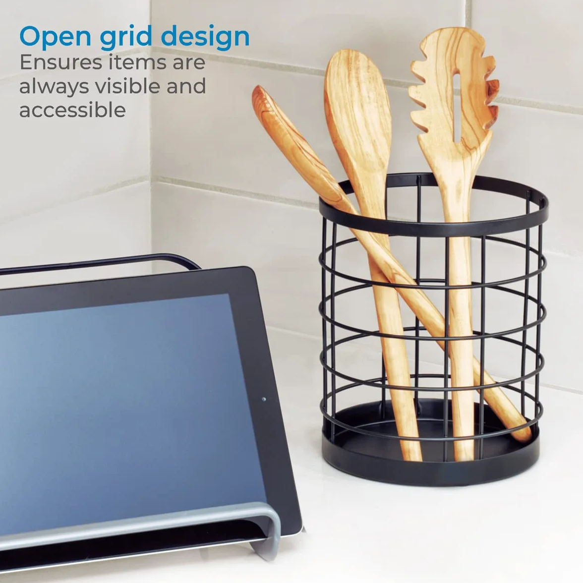 Idesign Austin Uchwyt na Przybory Kuchenne, Czarny, Ø 15.2 cm