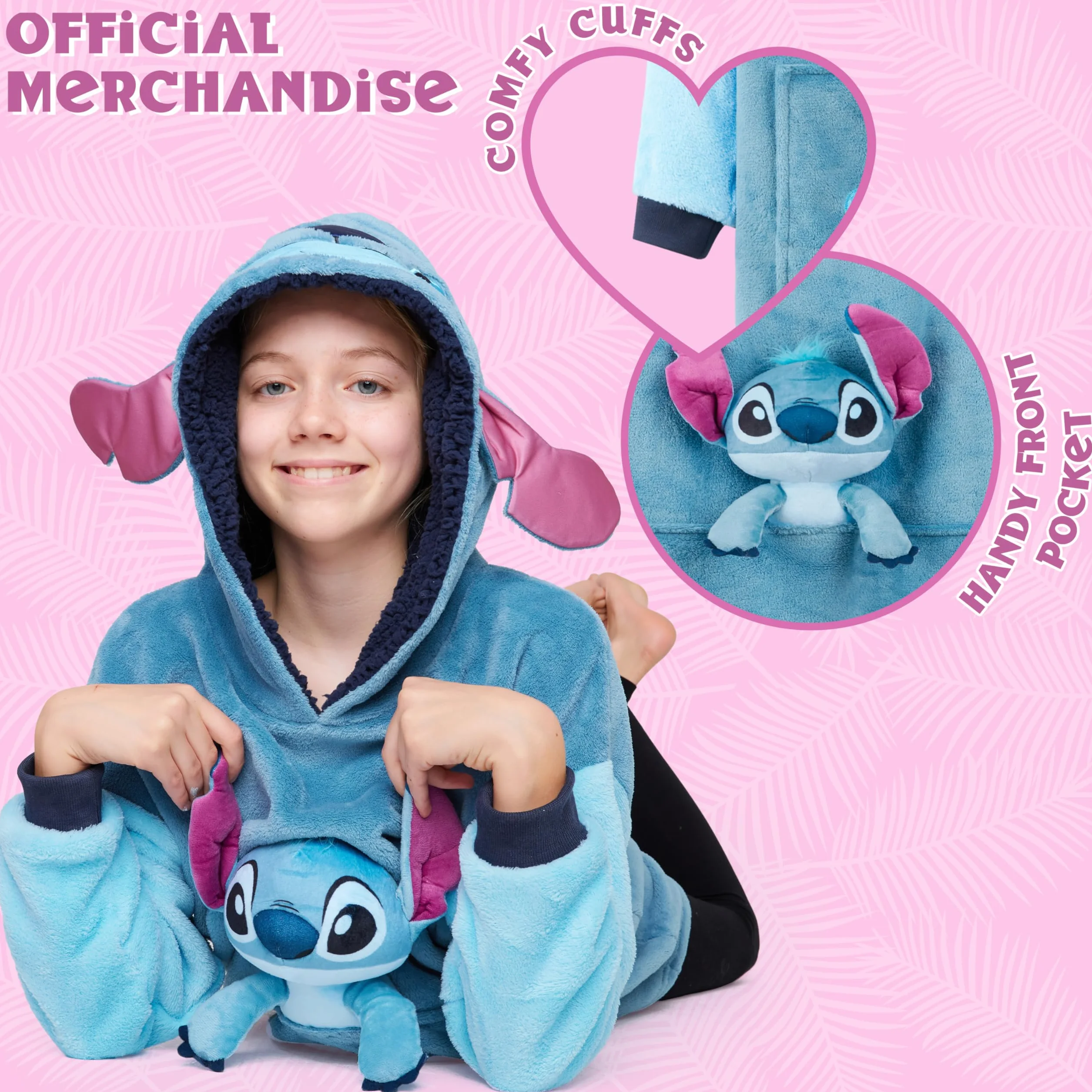Disney Stitch polarowy koc z kapturem z pluszową zabawką dla dzieci, nastolatków, Kłapouchy Anioł Myszka Minnie, dziecięca bluza z kapturem oversize