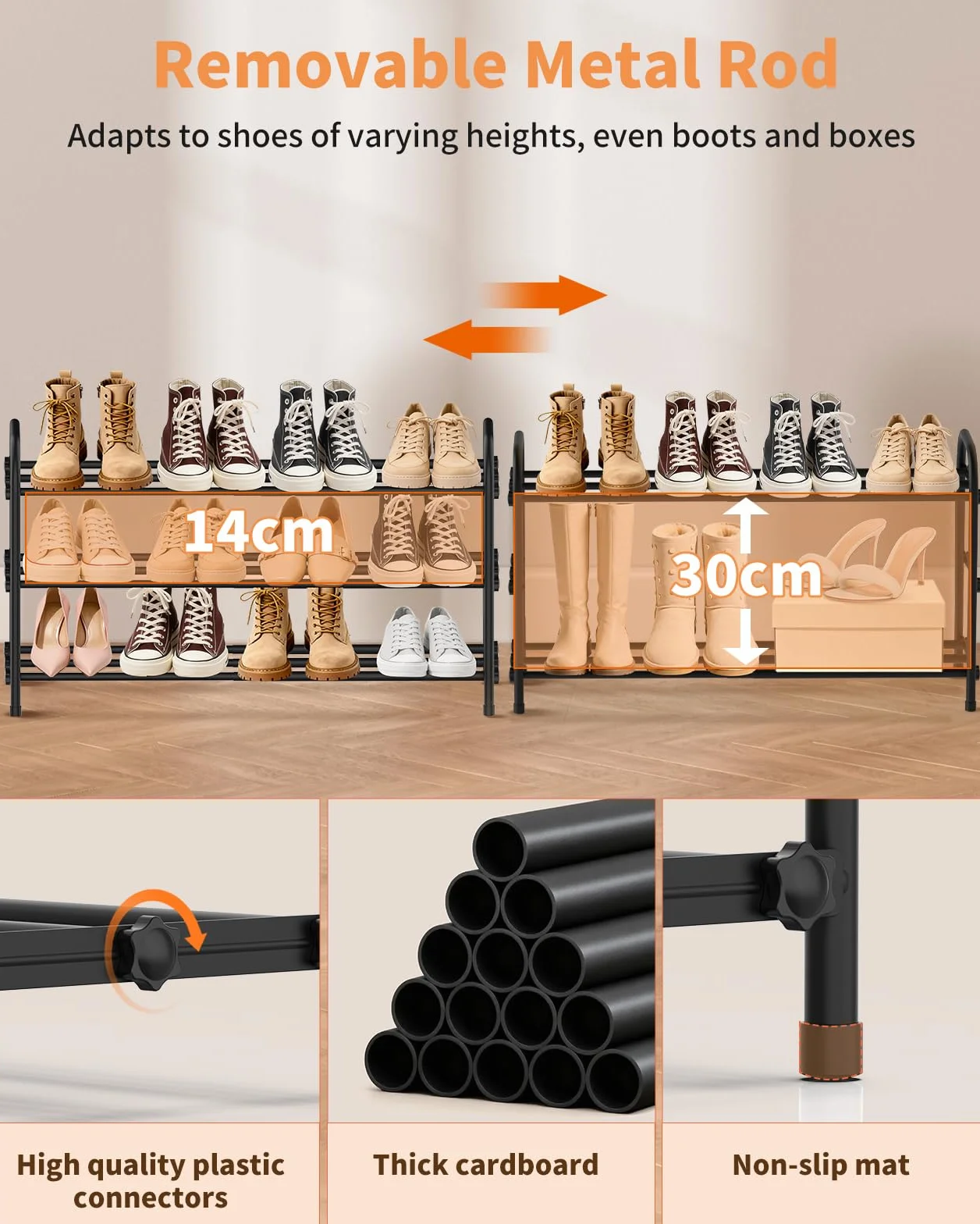Regał na Buty 3-poziomowy – Wysuwany Metalowy Stojak na Buty, Otwarta Szafka na 6–12 Par z Półkami, Oszczędzający Miejsce – 24 x 78 x 43.5 cm – do Przedpokoju, Salonu, Sypialni, Szafy – Czarny