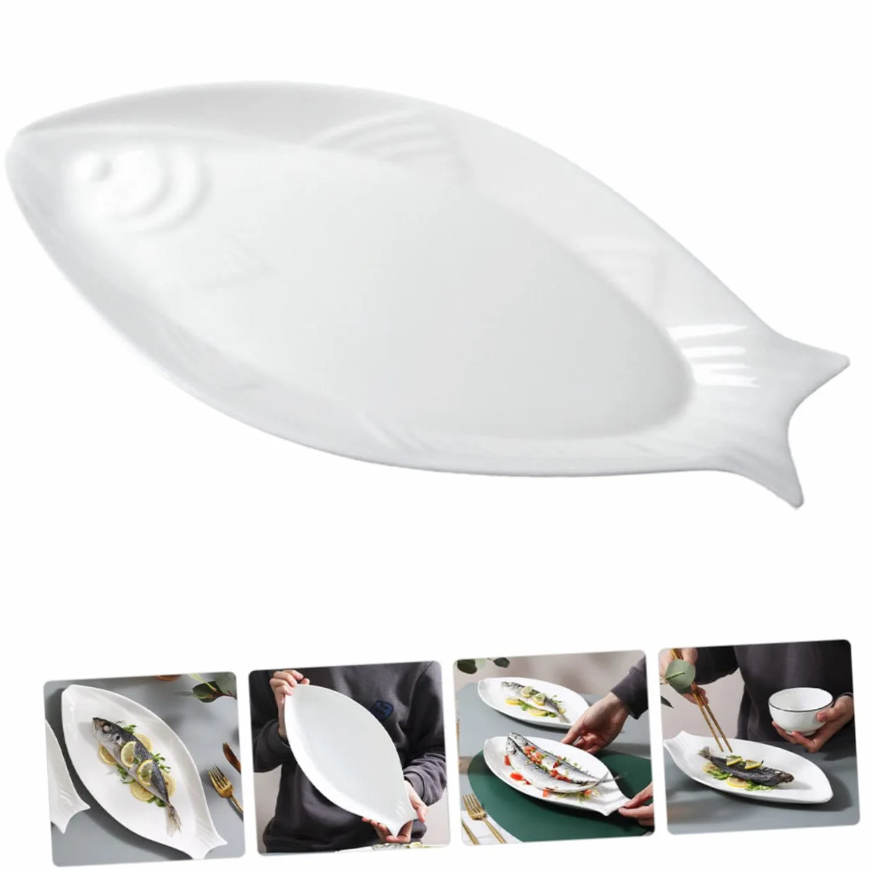 Biały talerz ceramiczny w kształcie ryby, trwała zastawa stołowa, wszechstronna taca do serwowania przystawek i deserów, idealna do użytku domowego, elegancka zastawa stołowa do rozrywki