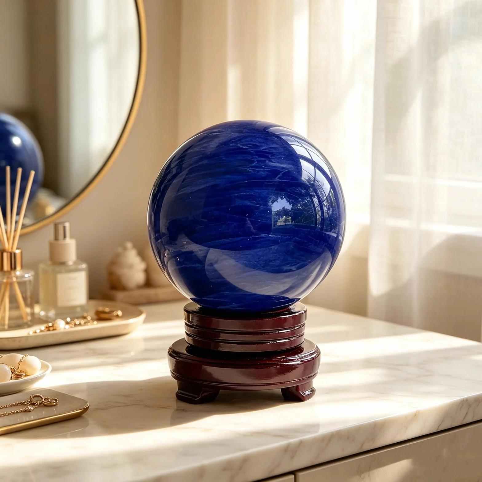 Niebieska kryształowa kula do wytopu, naturalna szafirowa kula,dekoracyjne | Wystrój domu do medytacji i feng shui, ze stojakiem, prezentami do medytacji