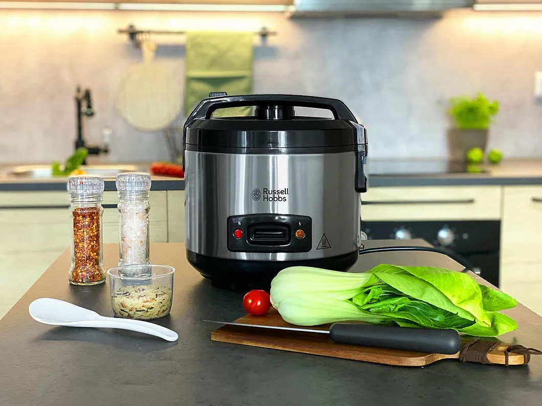 Russell Hobbs parowar i ryżowar, pojemność 1,2l, powłoka zapobiegająca przywieraniu, pokrywka ze szkła hartowanego, pokrywka antykondensacyjna, nienagrzewające się uchwyty, moc 500W, biały, 27080-56