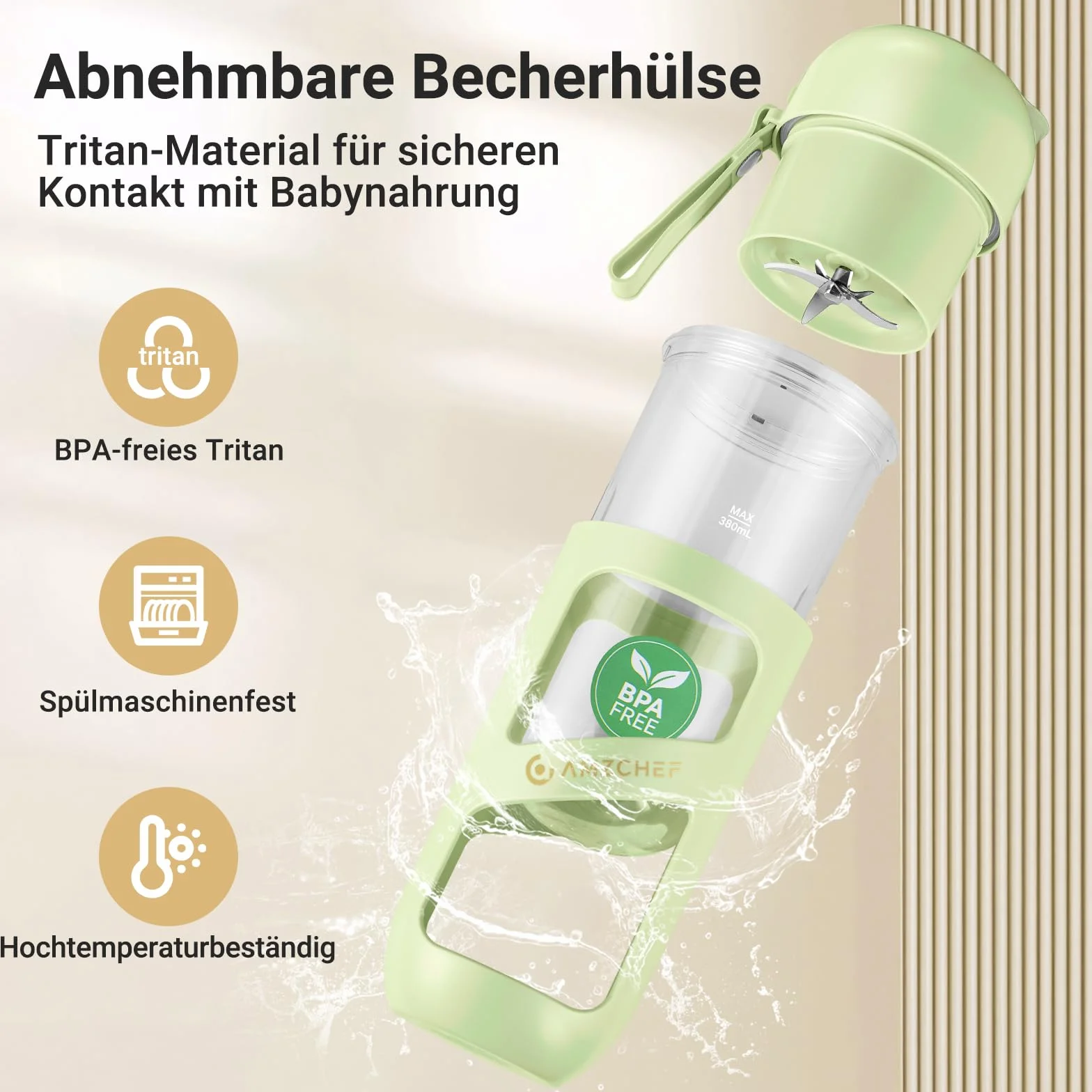 AMZCHEF Przenośny mikser próżniowy do koktajli mlecznych, soków, smoothie – 380 ml próżniowy przeciwutleniacz, butelka na sok – butelka do wielokrotnego ładowania do mini miksera