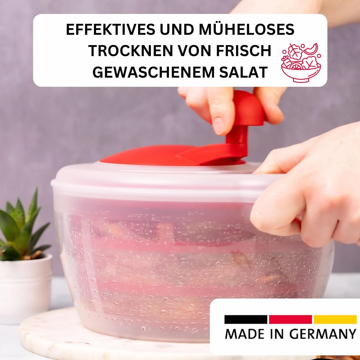 Westmark Wirówka do Sałaty, Pojemność 5 Litrów, Ø 26 cm, Tworzywo Sztuczne, Bpa-Free, Fortuna, Kolor Przezroczysty, Niebieski, 2432224B