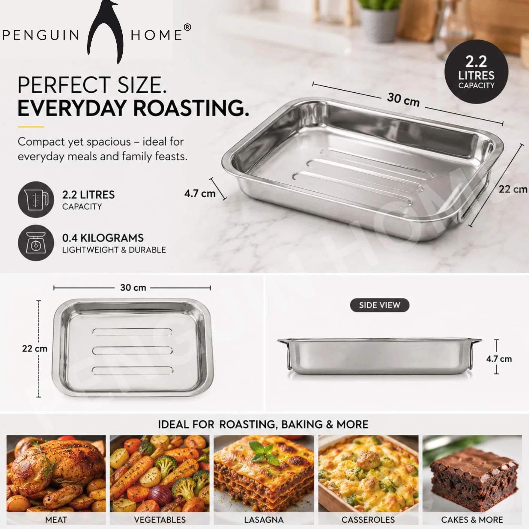 Penguin Home tacka lasagne bez stojaka, stal nierdzewna, wykończenie lustrzane