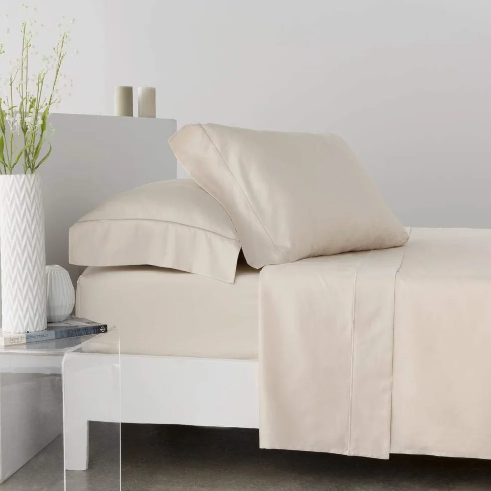 COTTON ARTean Zestaw prześcieradeł 160 x 190/200 Egipska Satyna Bawełna, 300 Nici LEUNA Beżowy zestaw pościeli 160 + 2 poszewki na poduszki + prześcieradło z gumką
