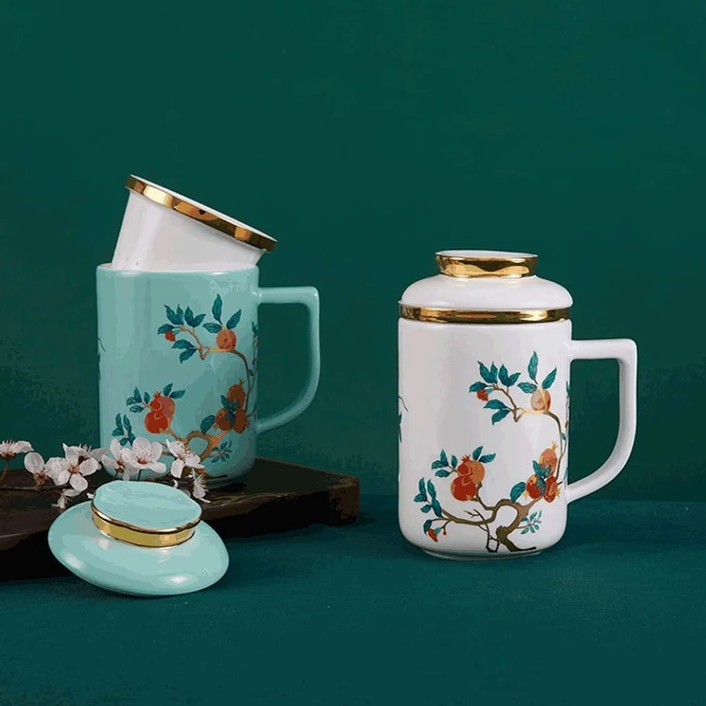 FiliżAnki Kubek PodróżNy Kubek Do Kawy W Stylu Chińskim Z Pokrywką Z Filtrem, Duży 400 ML Kubek Do Herbaty Z Porcelany Kostnej, Kubek Wielofunkcyjny Kubek Do Napojów Kawa Kubek Kubek (Blue : C)
