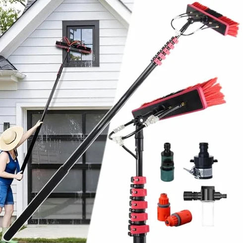 Pędzel słoneczny Pędzel do czyszczenia wód w wodzie Fed Carbon Fiber Pole 180" Rotatable Head Soft Bristles for Rooftops Windows Windows Bezziemny zasięg Efficieber Bez szorowania Nie jest potrzebna