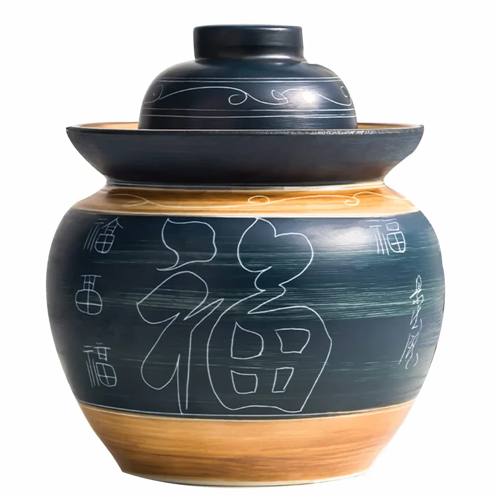 Słoik na ogórki tradycyjny chiński ceramiczny garnek do fermentacji słoik do kiszenia z uszczelką wodną i pokrywką z rurką powietrzną, duży pogrubiony ceramiczny słoik do kiszenia kimchi garnek