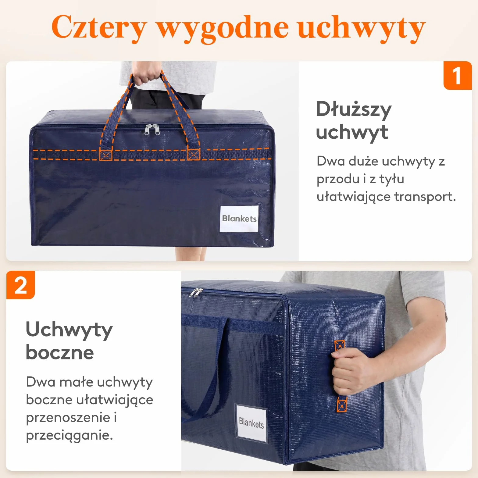 Lifewit 4 Sztuki 90 L Torby Do Przeprowadzki Z Uchwytem, Przechowywania Kołder, Duża Torba Z Zamkiem Błyskawicznym, Do Przechowywania Pościeli, Niebieski