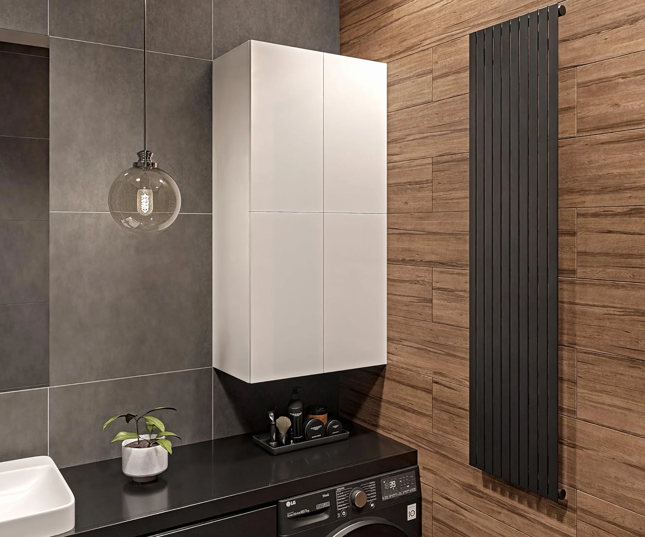 Szafka Łazienkowa nad Pralkę Wisząca 60x120x34 cm Biała Wysoki Połysk