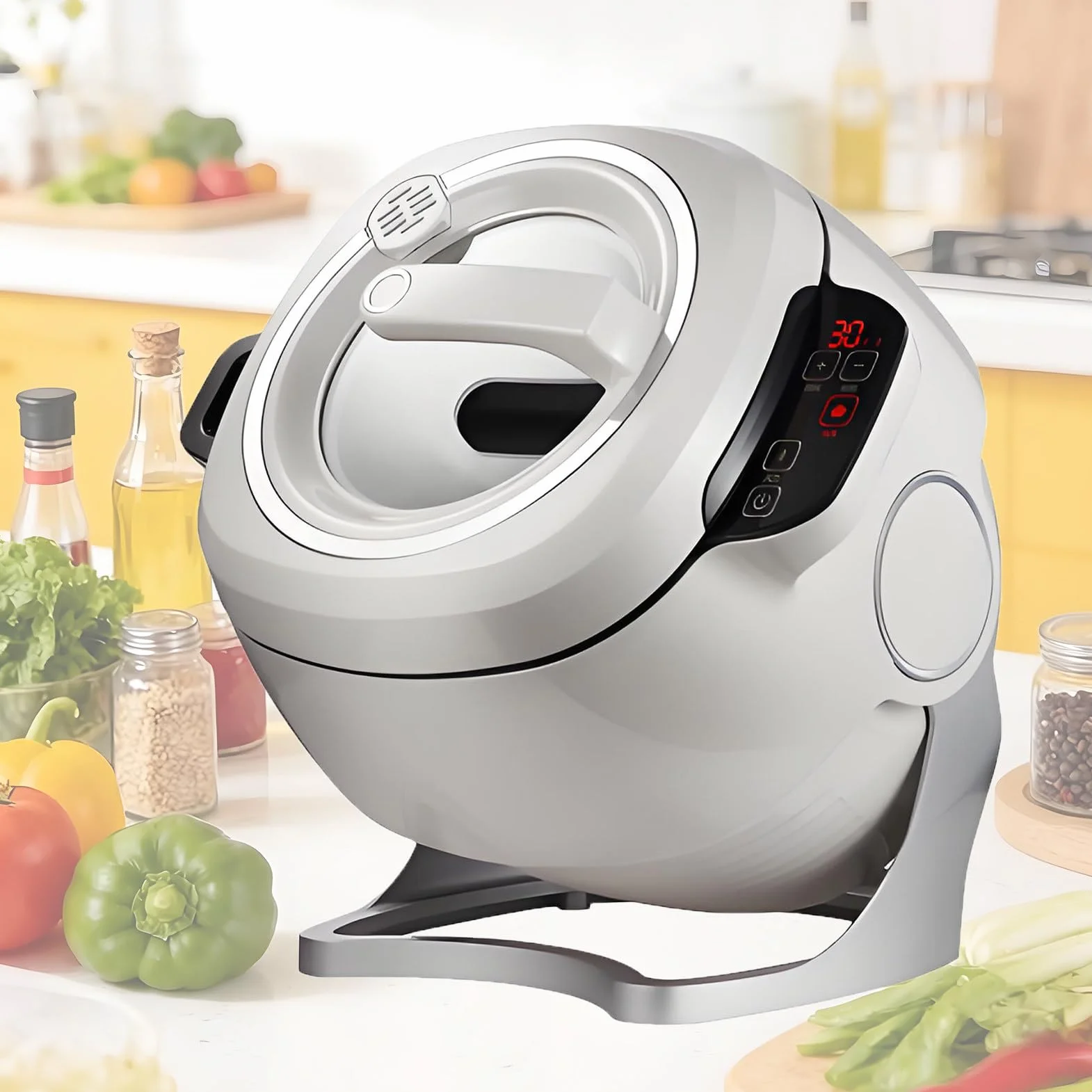 Przenośne, Wielofunkcyjne Urządzenie do Smażenia Metodą Stir-Fry, Automatyczny Robot Kuchenny o Pojemności 6 L, Sprzęt Gastronomiczny, z Obrotowym 360° do Smażenia, Zup I Ryżu 110V/1000W