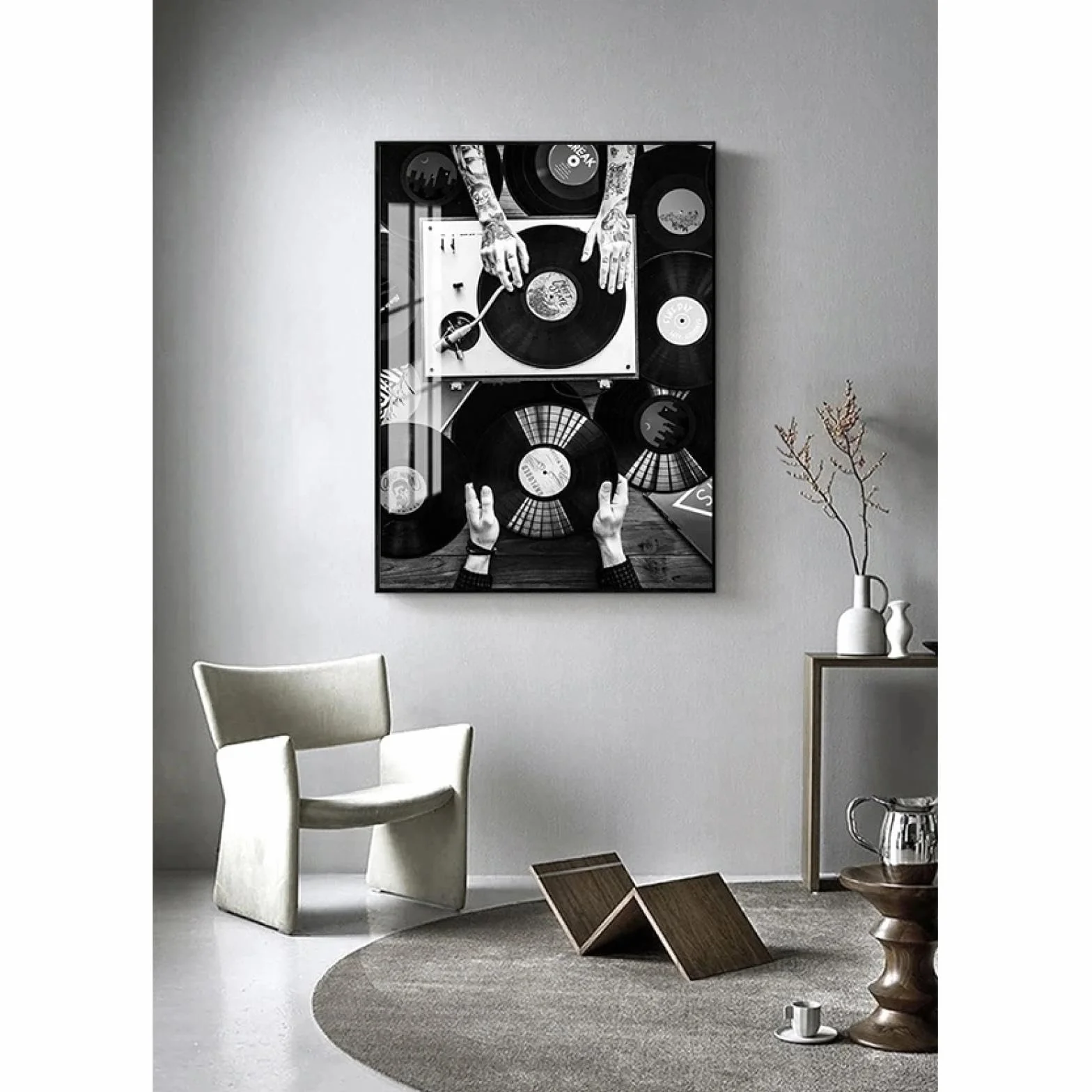 LZJAGXX Czarno-biały obraz ścienny w stylu vintage dekoracja salonu miłośnicy płyt winylowych obraz na płótnie skandynawski plakaty i druki, struktura 30x40 cm