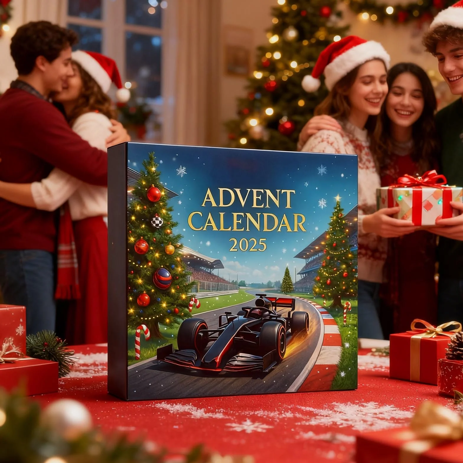 Racing 2025 Christmas Advent Calendar, 24-Day Countdown, 2D Racing Team Ornament, Holiday Surprise for Boys and Girls