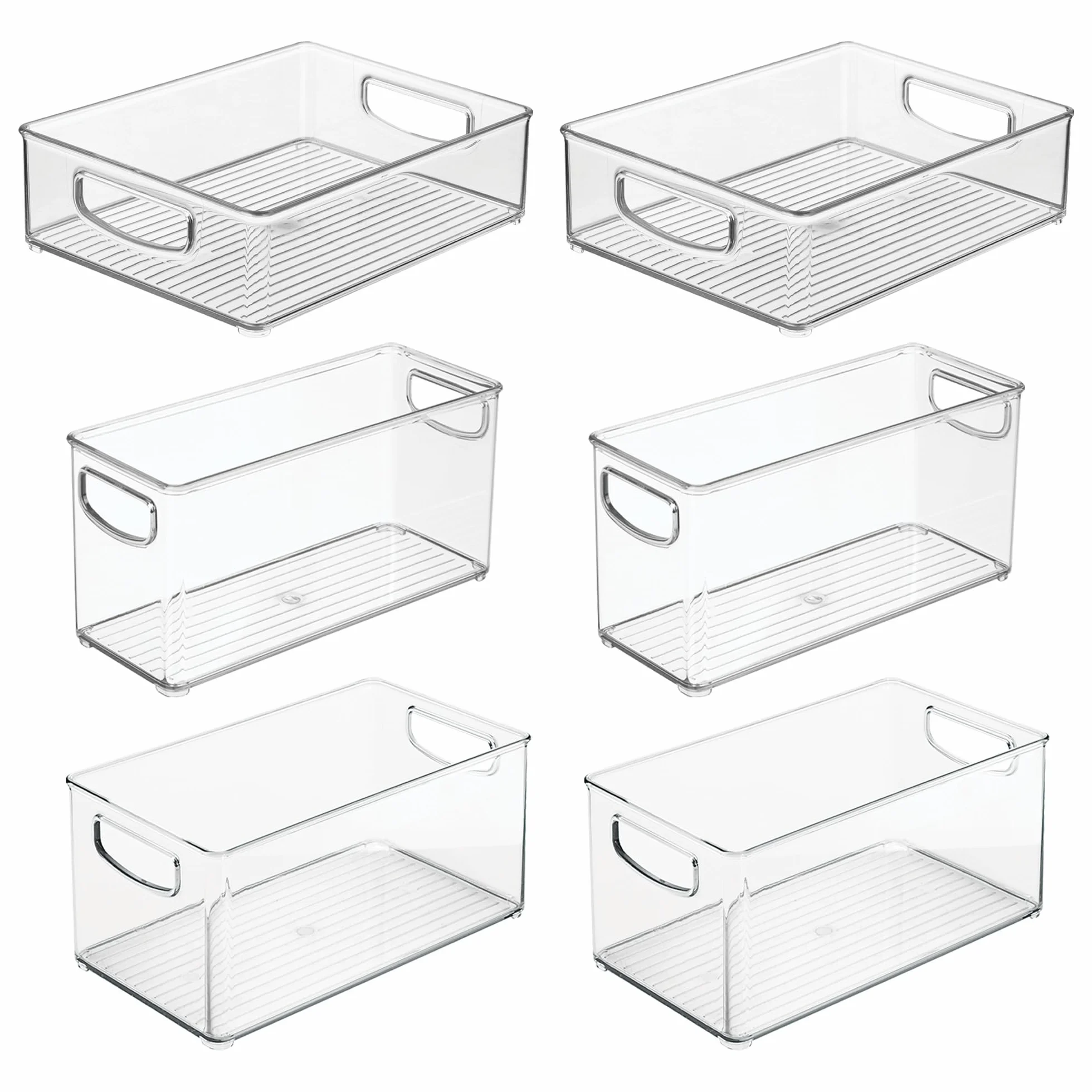 iDesign 6-częściowy organizer kuchenny z recyklingu, z tworzywa sztucznego, z wbudowanymi uchwytami, do kuchni, lodówki, zamrażarki, spiżarni i szafek, różne rozmiary, przezroczysty