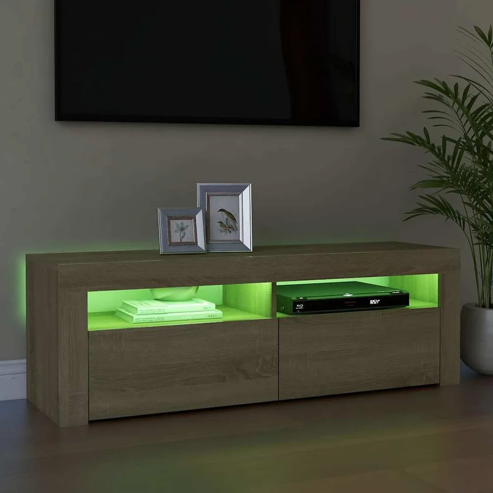 Generic Szafka Pod Telewizor z Oświetleniem LED, Nowoczesny Stojak Pod Telewizor RGB z USB, Modny Zestaw HiFi z dużą ilością Miejsca na DVD, konsolę do Gier i Urządzenie do (Dąb Sonoma)