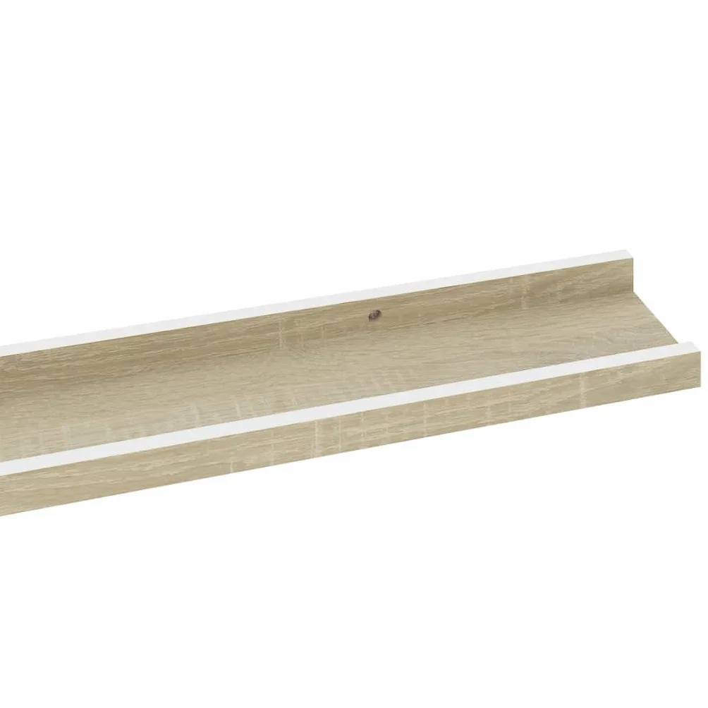 Regały ścienne, zestaw 2 sztuk, białe i dąb Sonoma, 100 x 9 x 3 cm, wytrzymałe półki wiszące z płyty MDF na książki, dekoracja, rośliny, uniwersalny montaż ścienny, nowoczesne wzornictwo