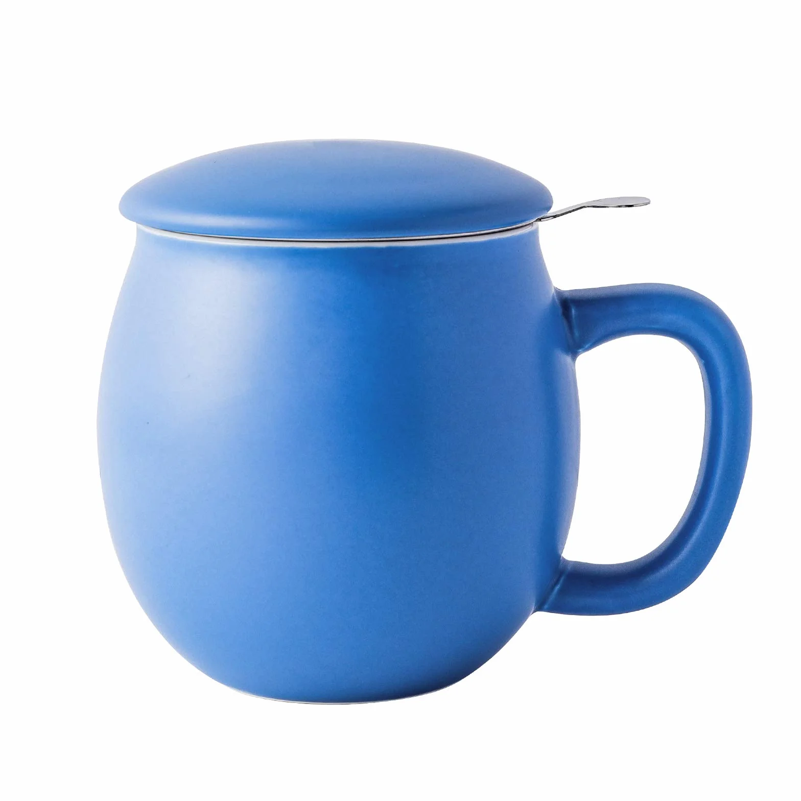 Yundu Porcelanowa filiżanka do herbaty 360 ml z zaparzaczem i pokrywką, kubek z pokrywką do moczenia, matowy niebieski Yundu 360 ml porcelanowa filiżanka z zaparzaczem i pokrywką, kubek z pokrywką do