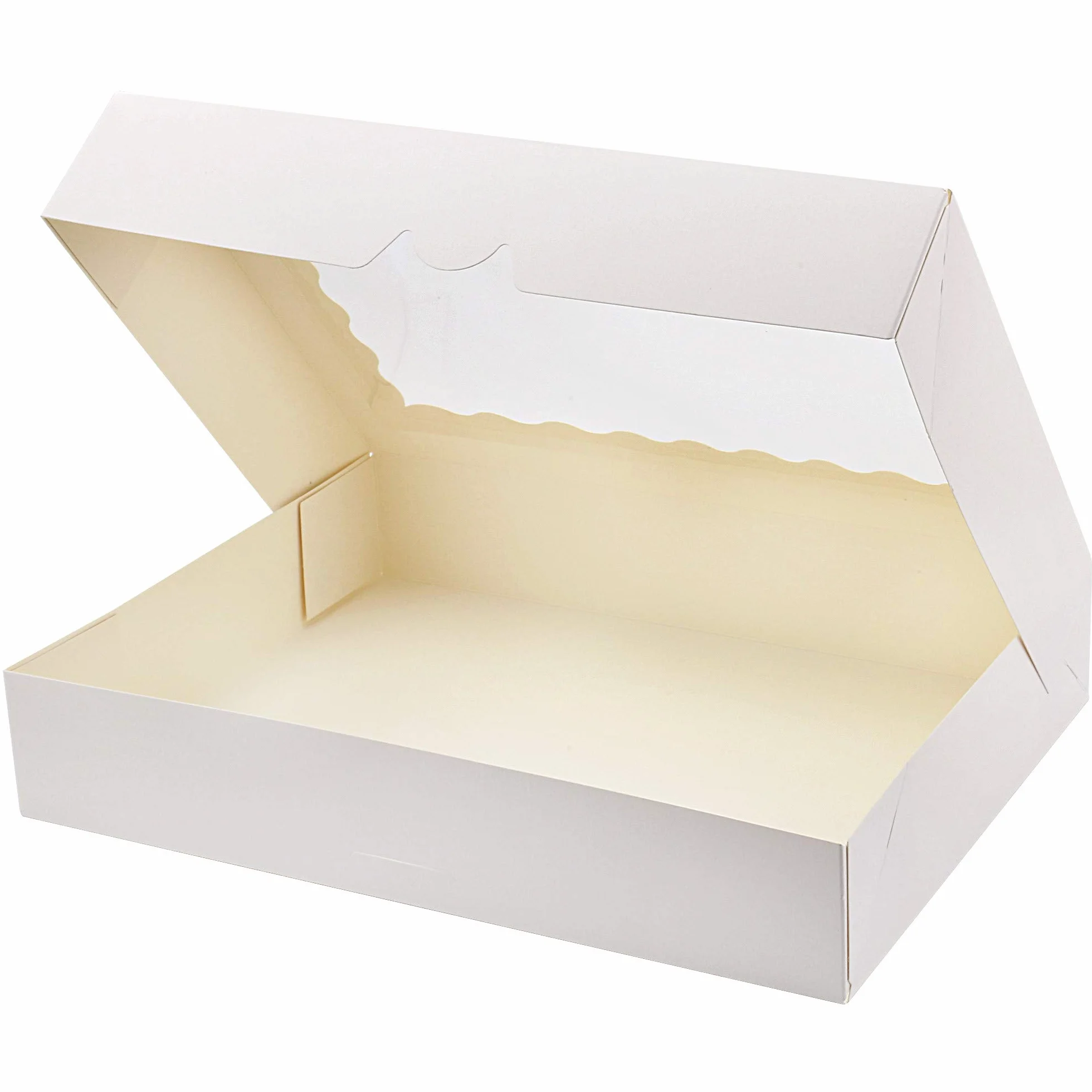 Tcoivs Pudełka do pieczenia 35 x 25 x 6,3 cm, pudełka na ciasteczka, automatyczne wyskakujące pudełka na smakołyki z okienkiem na pączki, ciasta, babeczki i wypieki (białe)