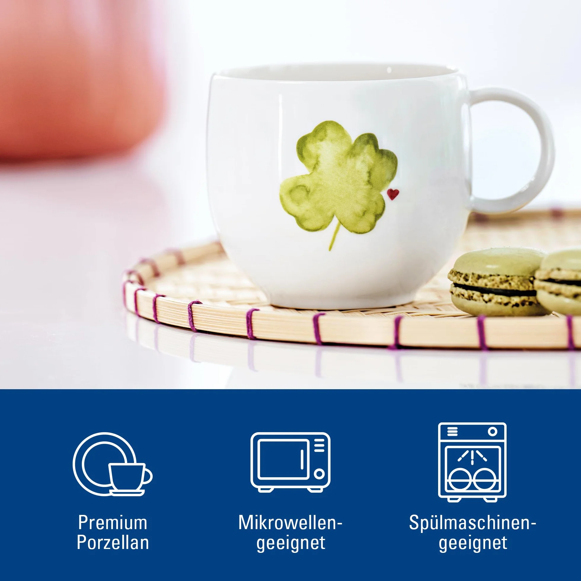 Villeroy & Boch – With Love kubek z uchem Good Luck 12,5x9,5x8,5 cm, porcelana Premium, filiżanka do kawy i herbaty, 290 ml, zmywarka, mikrofala