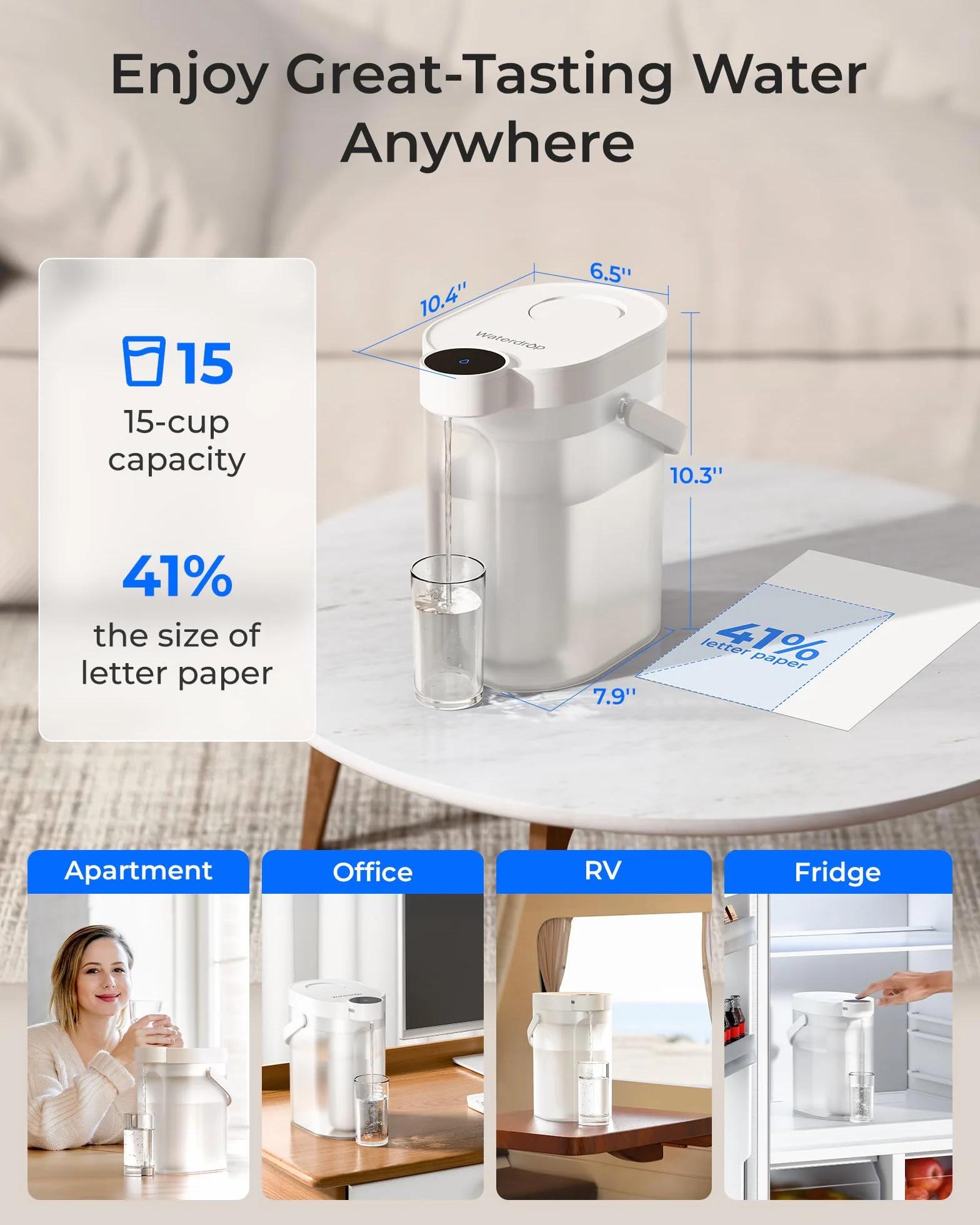 Waterdrop WD-ED11W elektryczny dzbanek filtrujący do wody 3,5 l zmiękczacz wody
