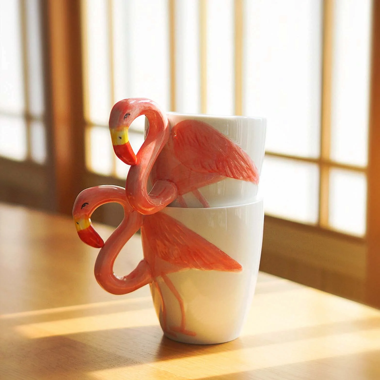 XINGYU Kubek z flamingiem ceramiczny kubek do kawy gładki porcelanowy kubek ręcznie wykonany kubek do herbaty kubek do kawy z uchwytem 3D zwierzę Boże Narodzenie prezent urodzinowy