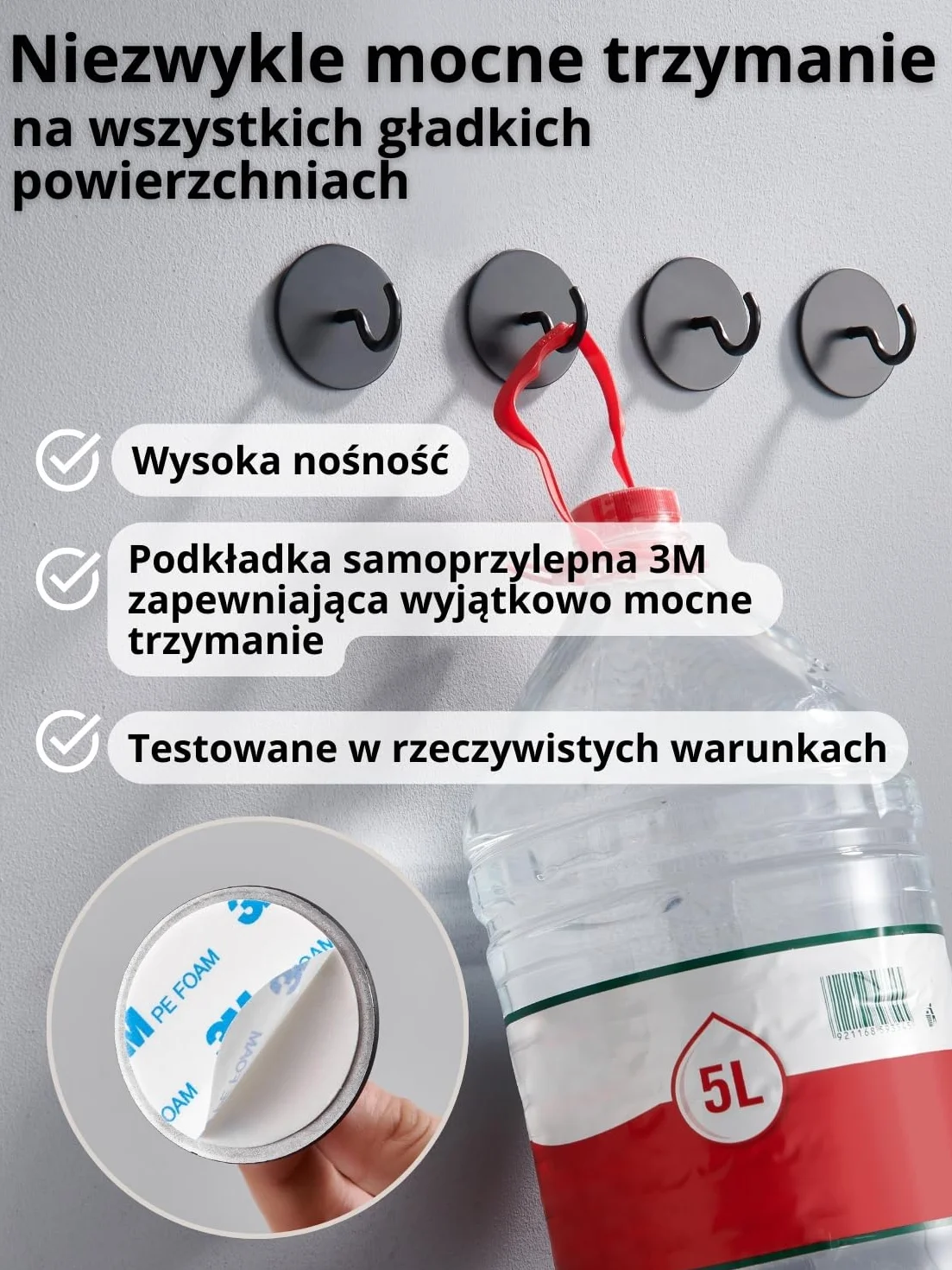 DEKAZIA® Samoprzylepny hak sufitowy czarny okrągły, Mocny hak sufitowy bez wiercenia, Vintage hak klejący, Samoprzylepny hak ścienny czarny do wieszania ubrań i akcesoriów