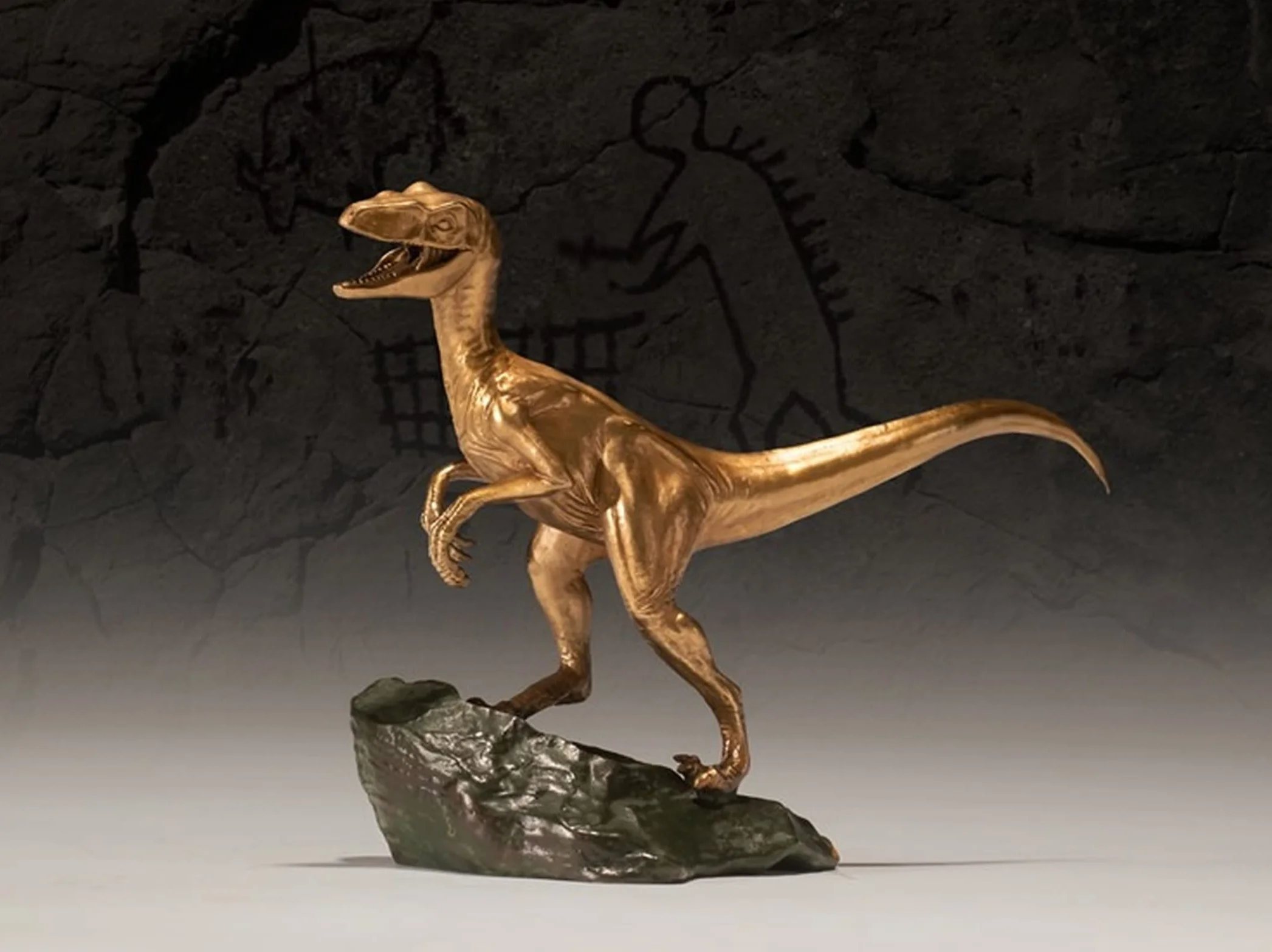 Mosiężna Figurka Dinozaura, Dekoracja Stołu, Posąg Jurajskiego Welociraptora, Ozdoba Do Gabinetu, Kolekcja Brązowych Rzeźb Zwierząt