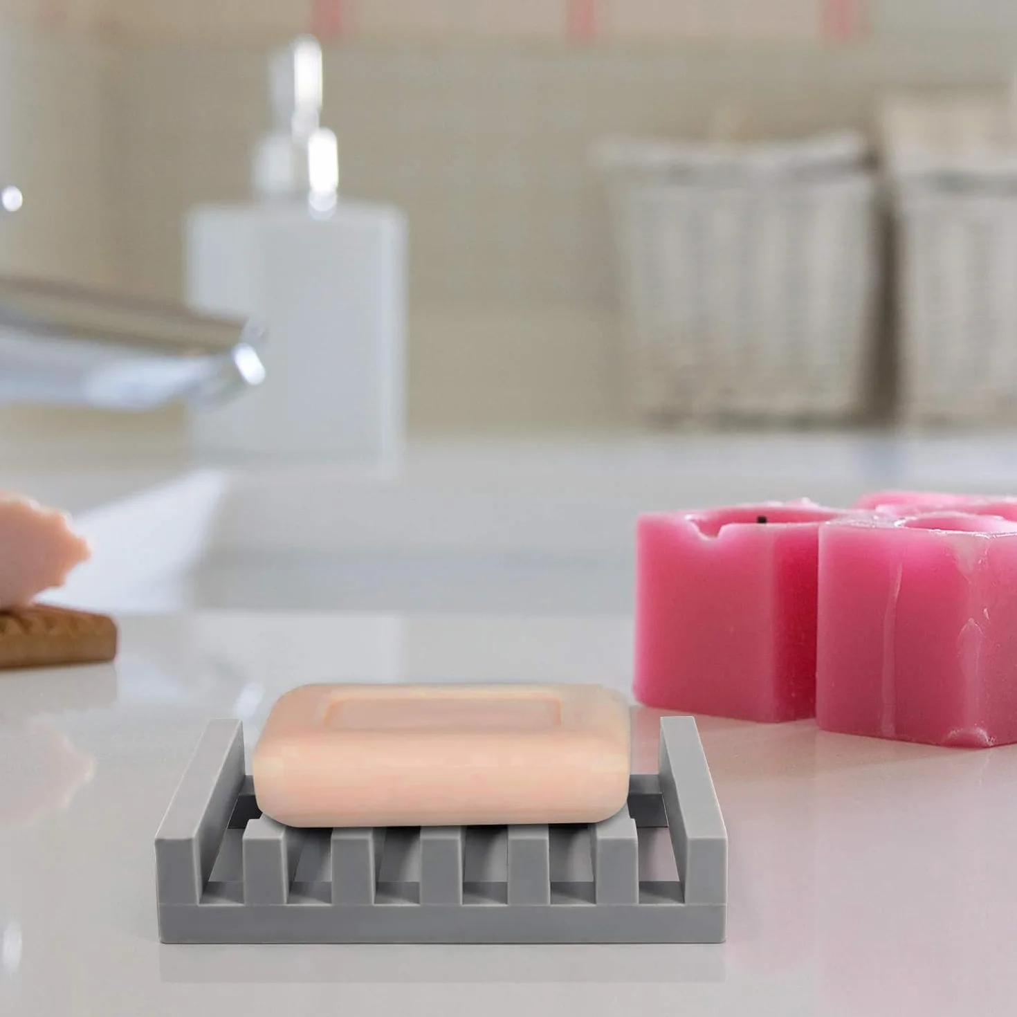Topsky Silikonowa Mydelniczka z Samoczyszczącą Drenażem, Szary - 2-pack