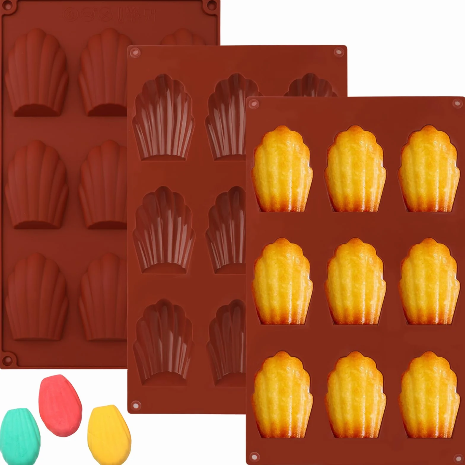 3 Szt. Foremek do Pieczenia Madeleine, Silikonowe Formy w Kształcie Muszli, do Herbatników, Czekolady, Cukierków, Pudddingu