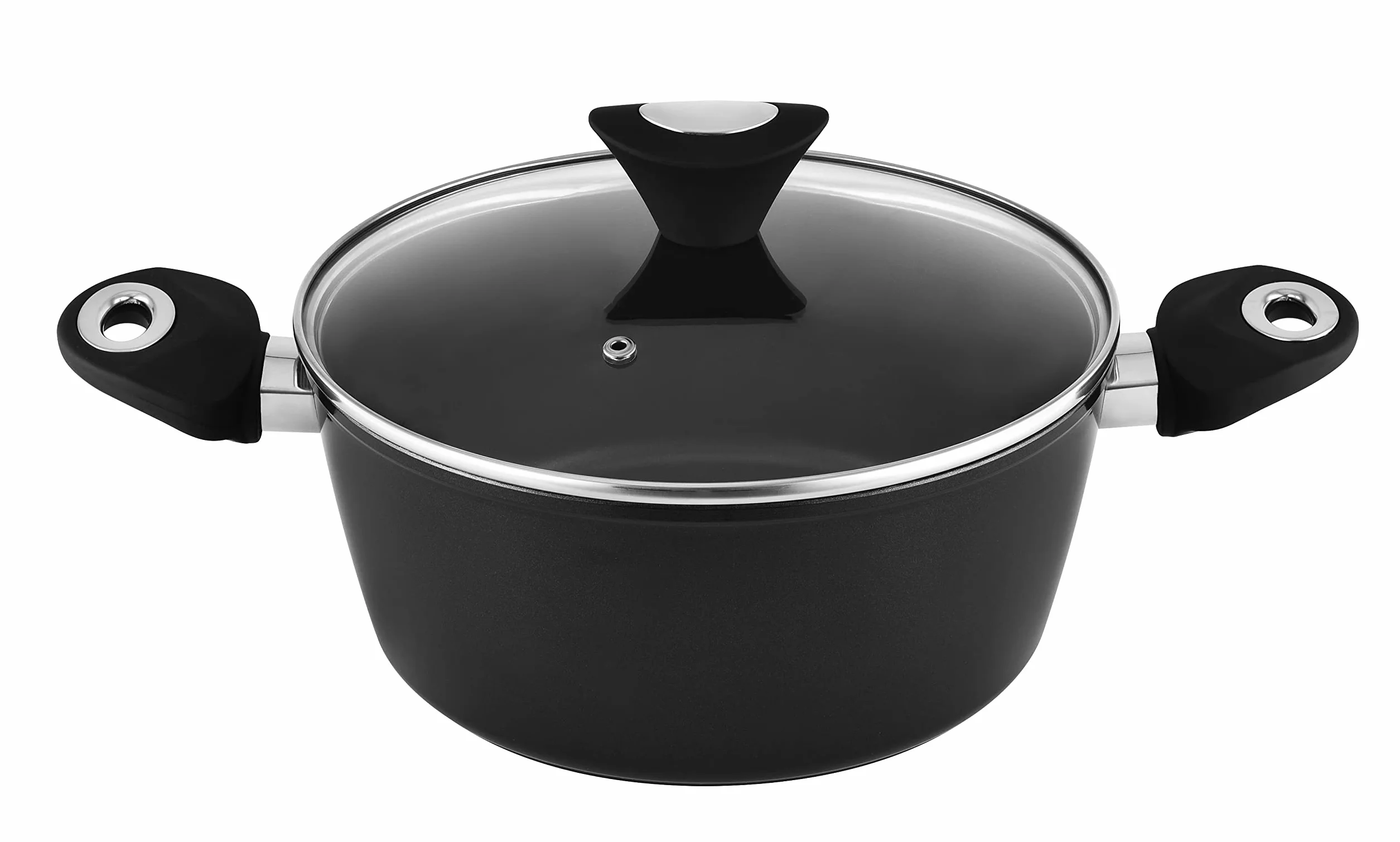 Venga! Kochtopf mit 24 cm Durchmesser, 4,1 l Fassungsvermögen, Antihaftbeschichtung, spülmaschinenfest, Turbo-Induktionsboden, ergonomische Soft-Touch-Griffe, schwarz/silber, VG POT 3001