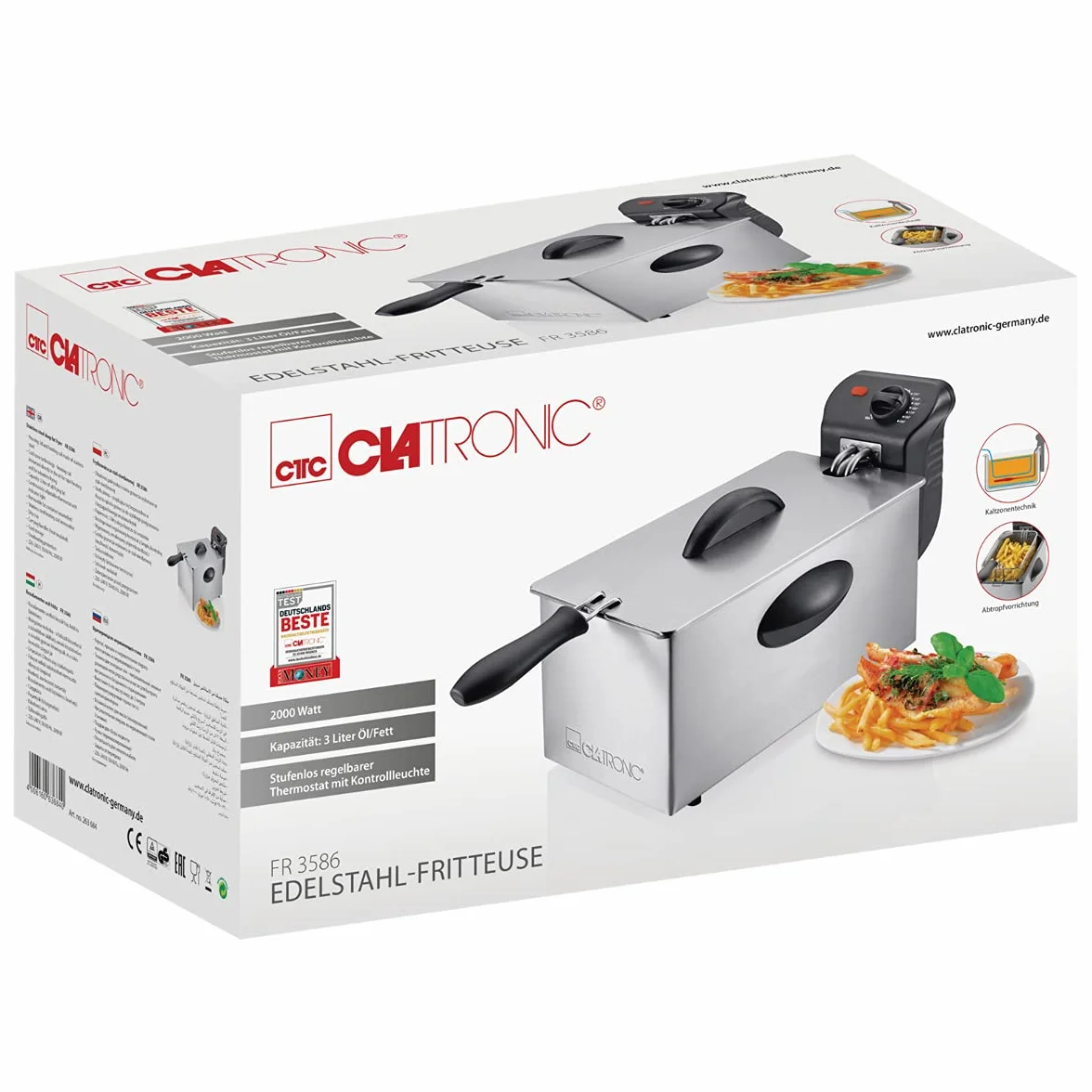 Clatronic 263684 friteuse Unique Autonome 2000 W Noir, Acier inoxydable