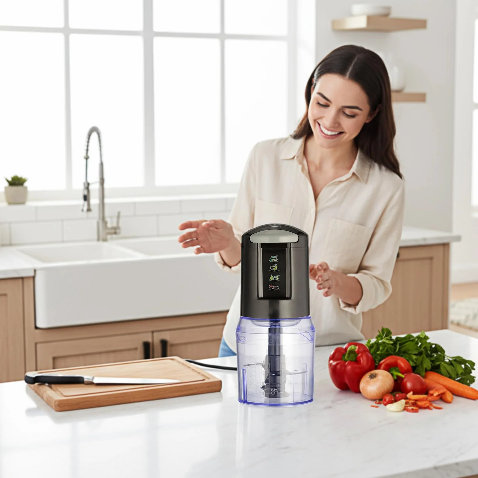 VIANTO wielofunkcyjny robot kuchenny 300 W, elektryczny rozdrabniacz z blenderem, krajalnicą do cebuli i szklanką 500 ml do mięsa, ziół, pesto