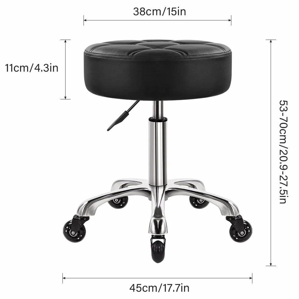 WKWKER 11 cm grubsze biuro na kółkach obrotowy regulowany stołek krzesło do siedzenia ze skóry PU do kuchni stołek salon biuro masaż czarny