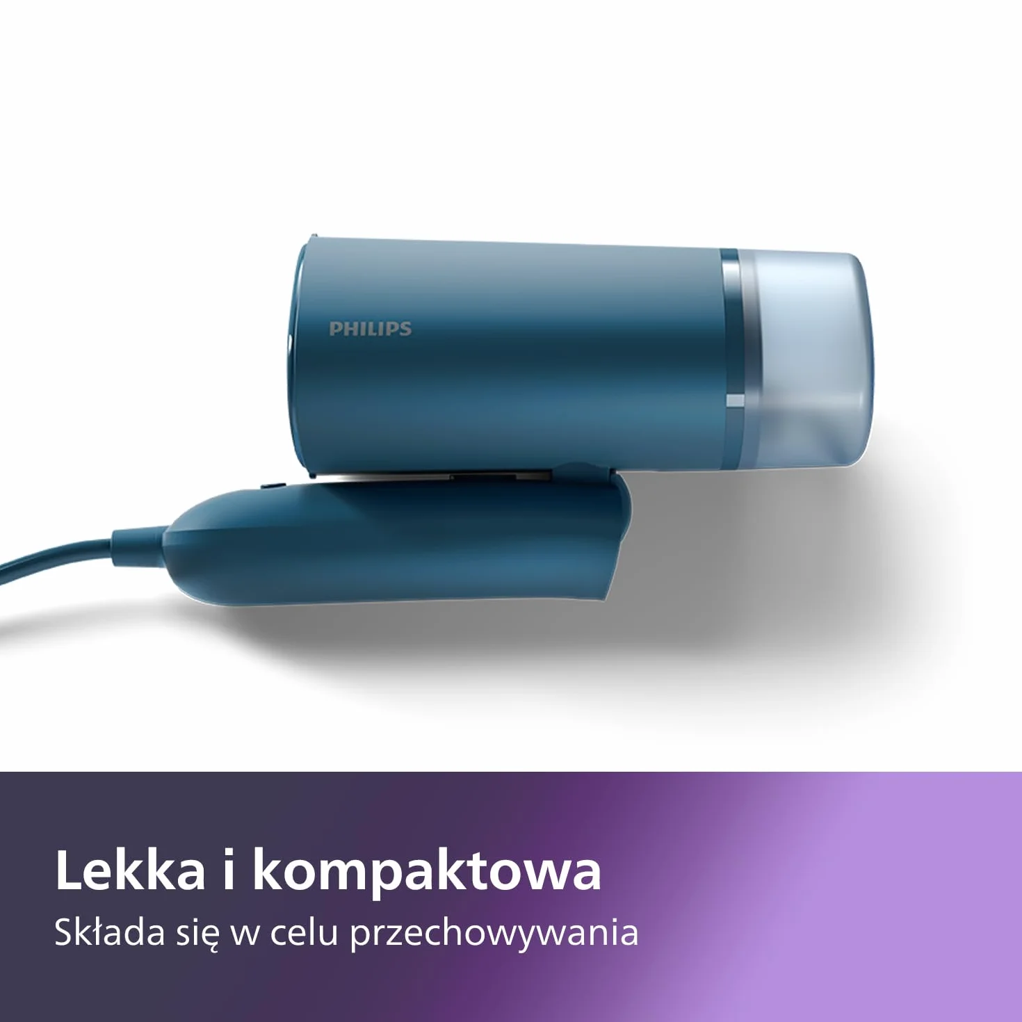 Philips Parownica Ręczna Serii 3000 - Moc 1000 W, 20 g/min Ciągłej Pary, Odłączany Zbiornik na Wodę o pojemności 100 ml, Plastikowa Płytka, Niebieski (STH3000/20)