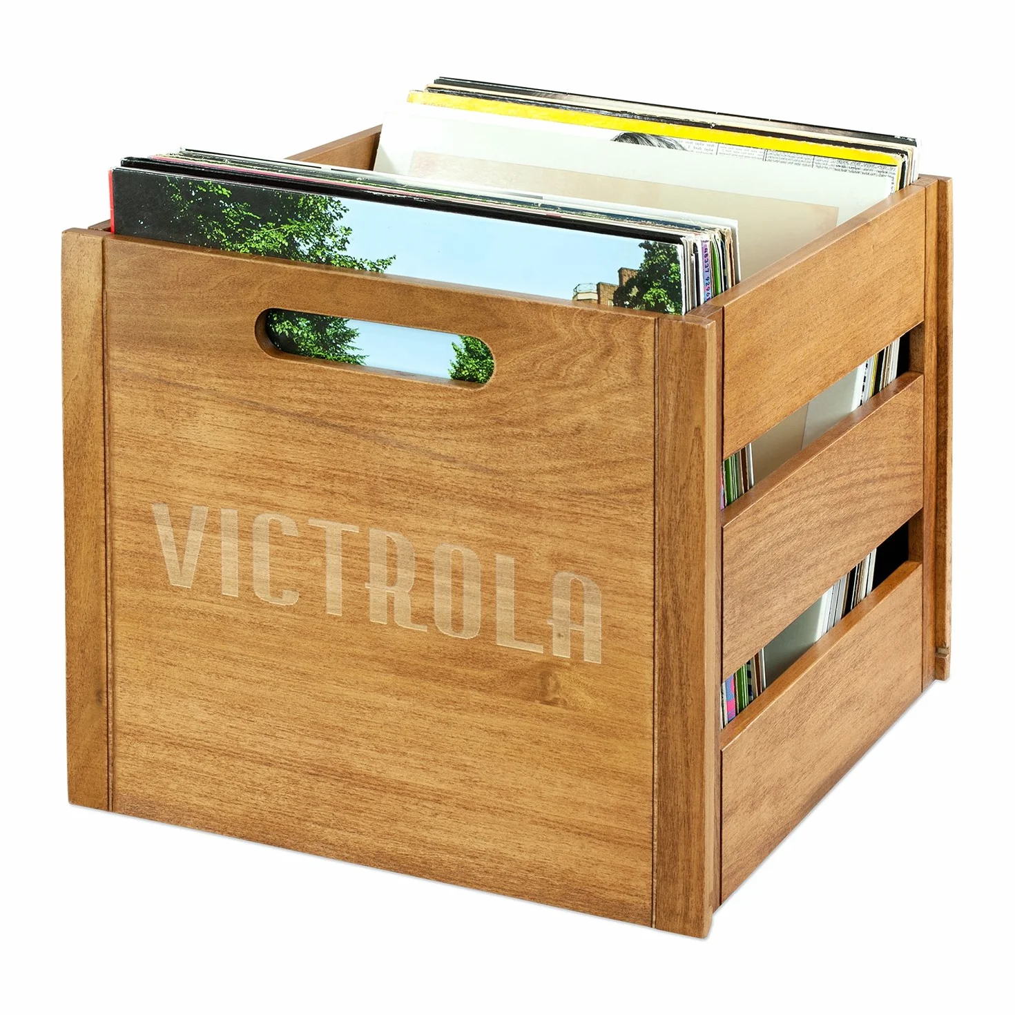Victrola Drewniana skrzynka na płyty – stojak na album i organizer na wszystkie płyty, mieści ponad 50 winyli, eleganckie wykończenie drewna, łatwy montaż, elegancki design
