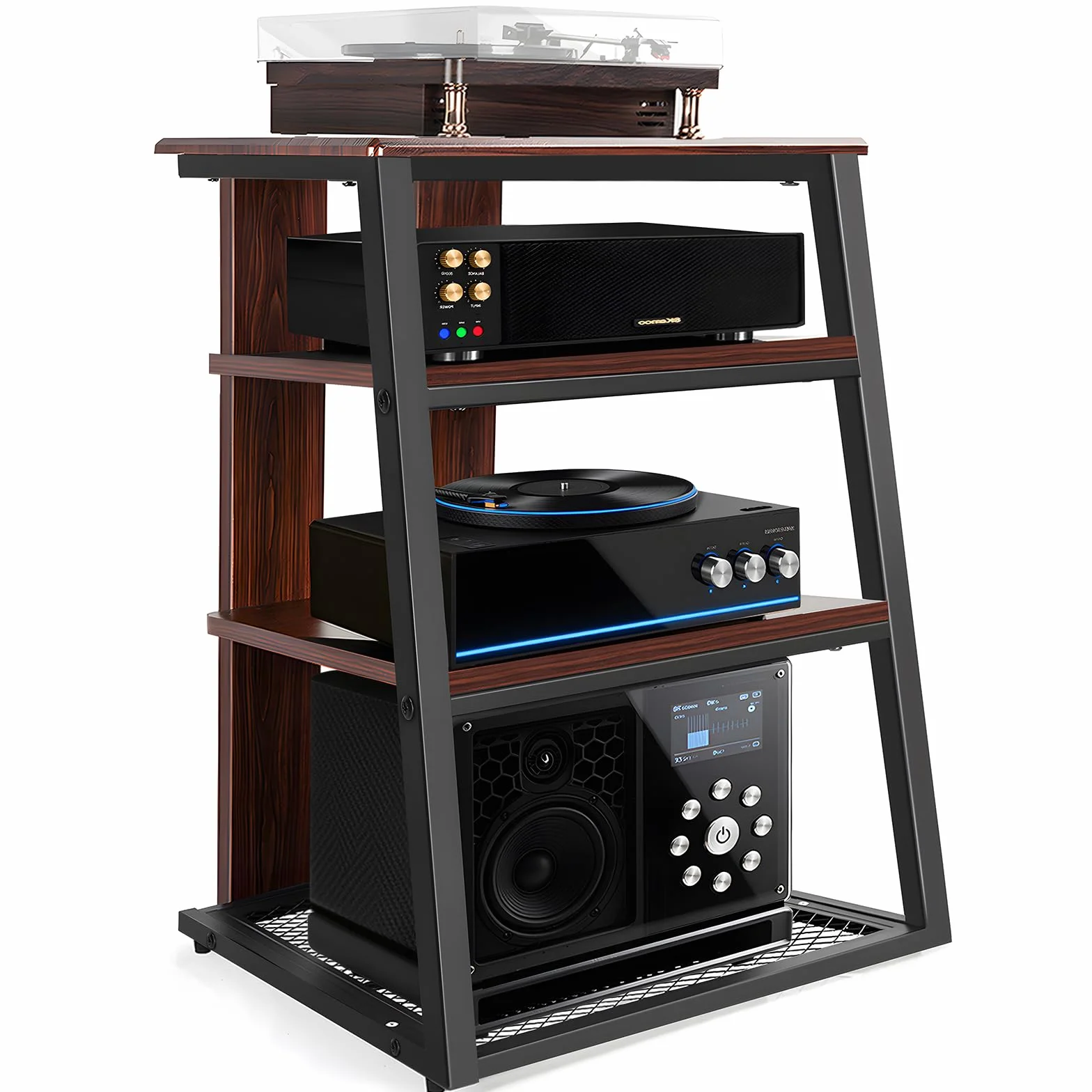 OUUTMEE stojak HiFi AV Rack 4 warstwy 61x53,5x78,5 cm antyczny kolor