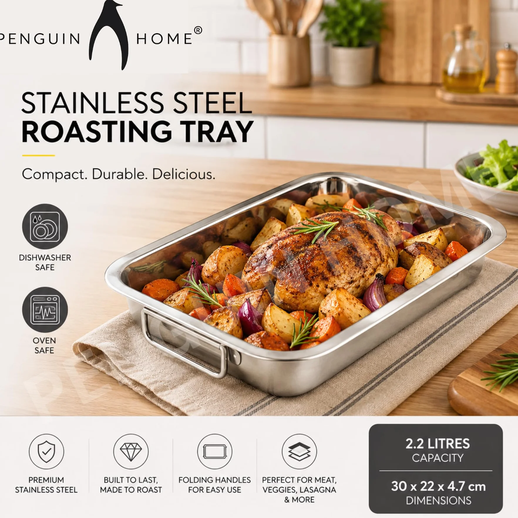 Penguin Home tacka lasagne bez stojaka, stal nierdzewna, wykończenie lustrzane