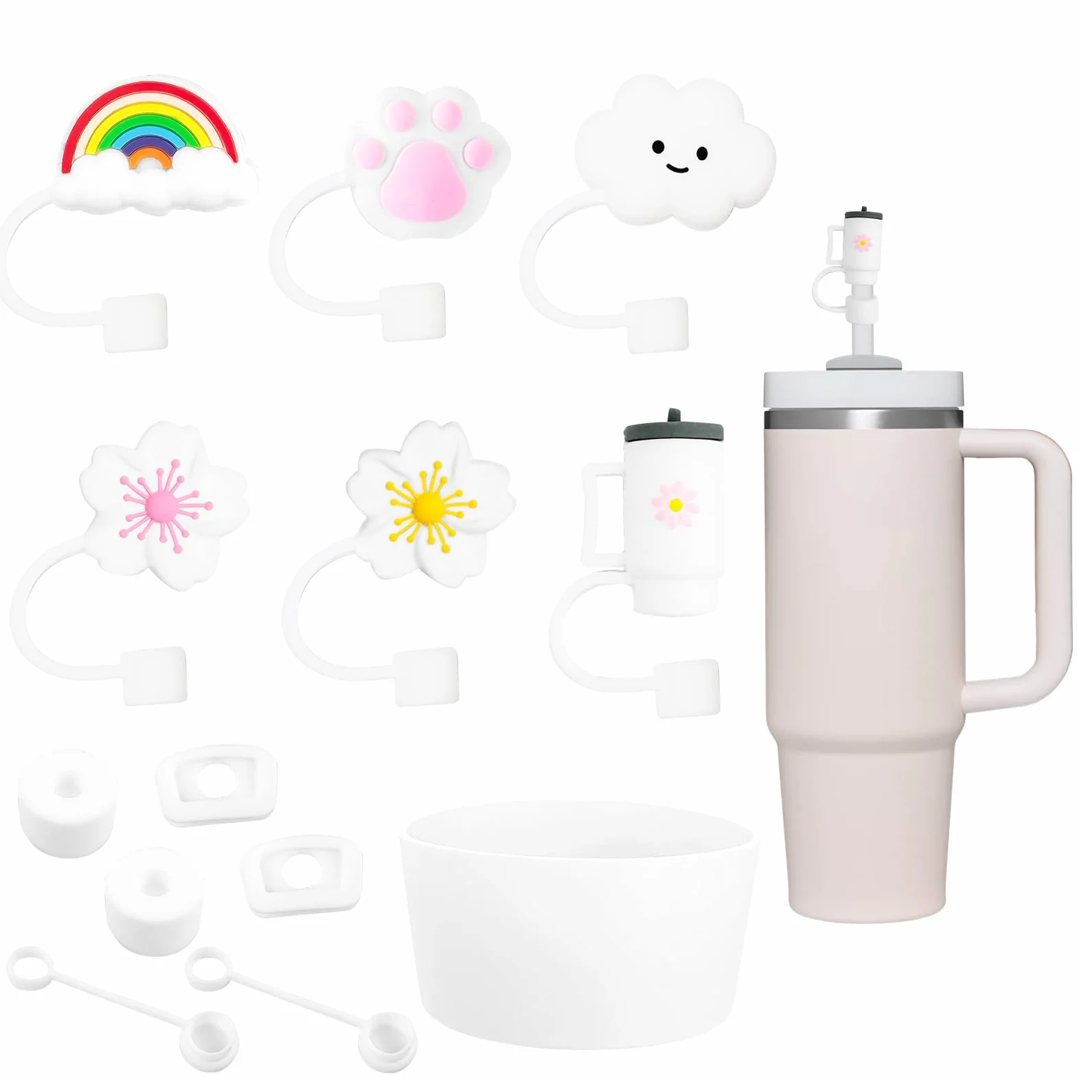 GOTRUST 9pcs Akcesoria Do Kubka Stanley Zatyczki, Silikonowe Zatyczka Stanley Cup Accessories, Zatyczki Do Słomek Pyłoszczelne, Pokrywka ze Słomką Stanley