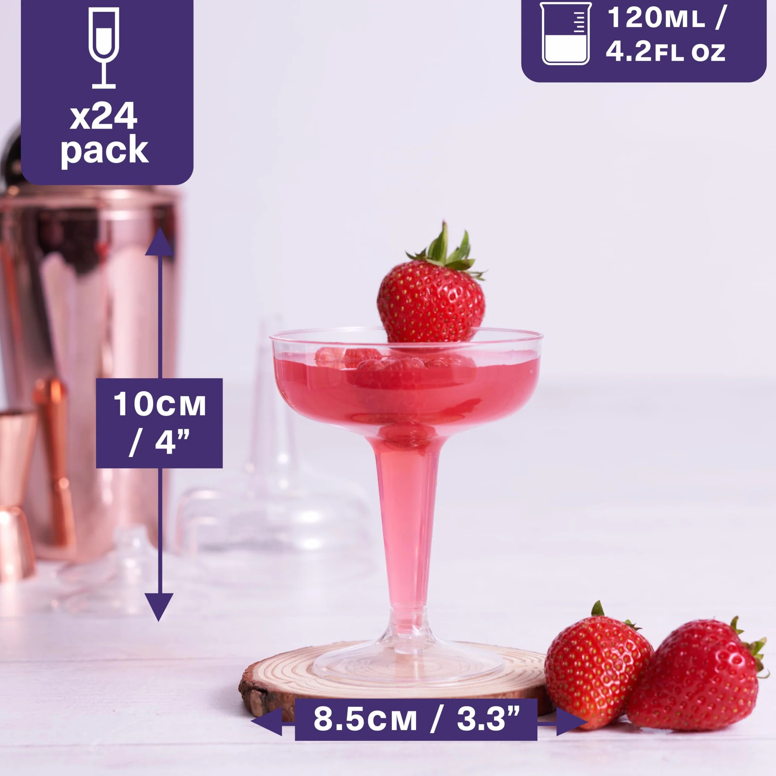 MATANA 24 plastikowe szklanki coupe 120 ml na koktajle, martini, szampana