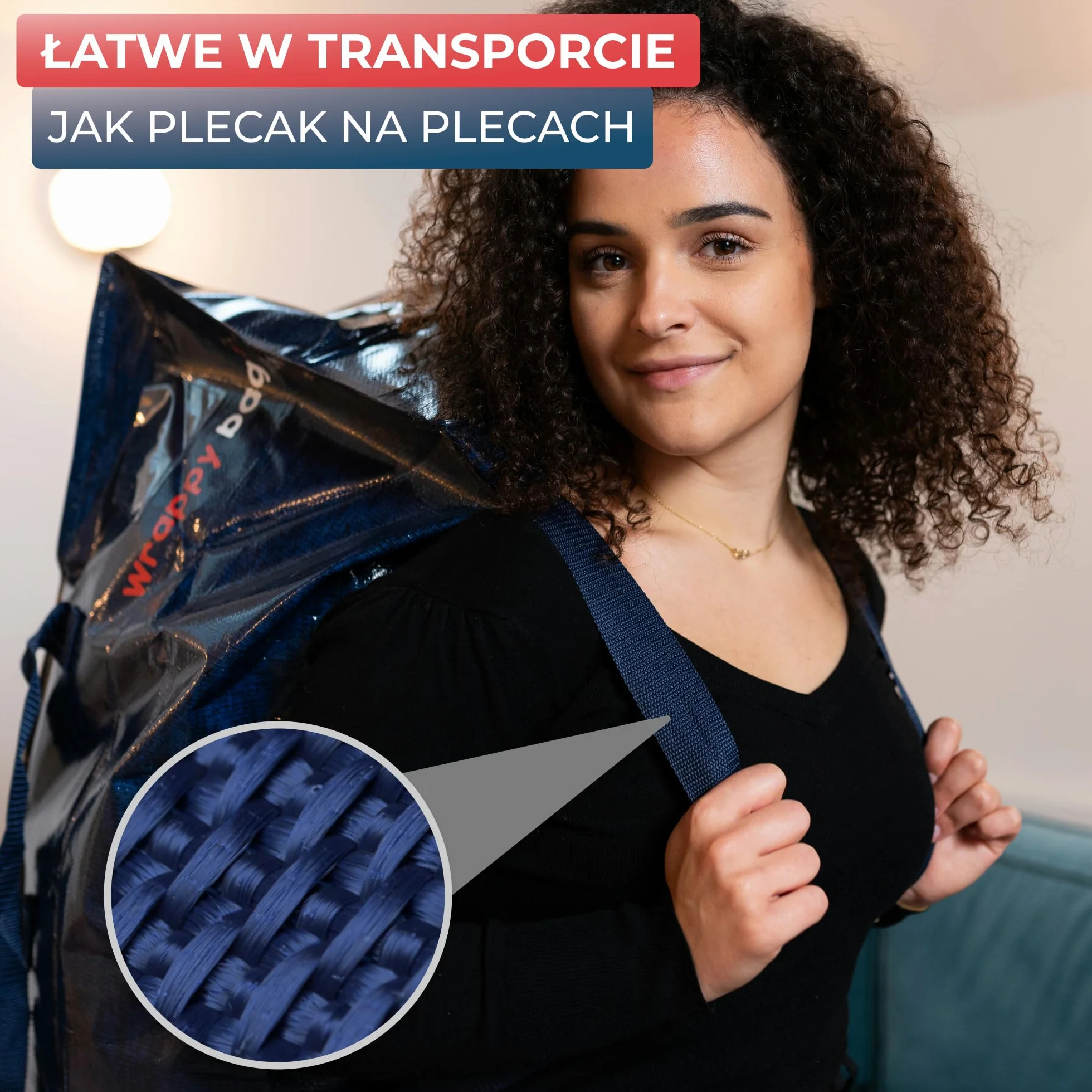 WRAPPYBAG Zestaw 6 Dużych Toreb do Przechowywania w Formie Plecaka – Torby Jumbo XXL – Przeprowadzka Podróż – Solidne, Grube Wodoodporne Wzmocnionymi Uchwytami – Na Odzież, Pościel – 76 x 36 x 38 cm