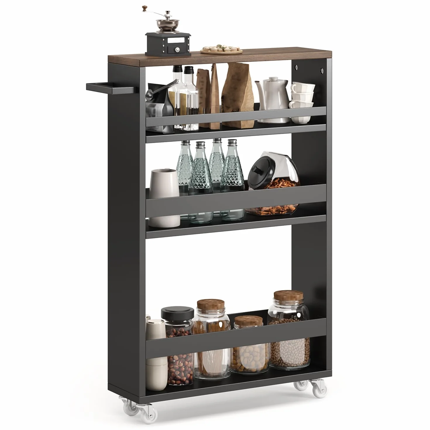 Xbro 3-poziomowy regał wnękowy, minimalistyczny z rustykalnym, 4 półki, szerokość 15 cm, przenośny, nie zajmuje dużo miejsca, 50 x 15 x 80 cm, czarny