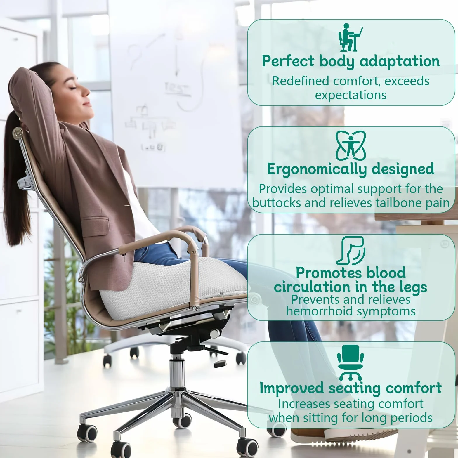 Ergonomiczna Poduszka Biurowa Memory Foam Coccyx, Regulowana Szerokość Siedziska, Czarna