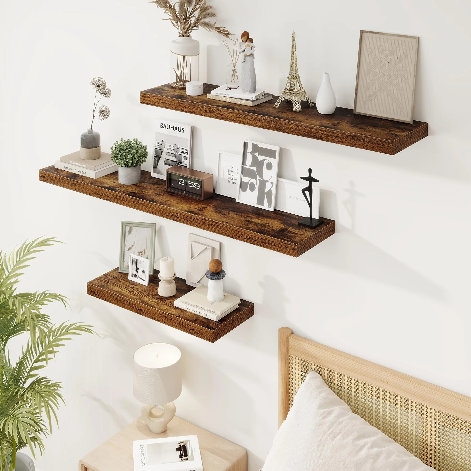 Pływające regały ścienne 80 cm, głębokość 23,5 cm, regały ścienne o szerokości 80 cm, rustykalne regały na książki, duże regały do prezentacji i przechowywania do sypialni i salonu, zestaw 2 szt