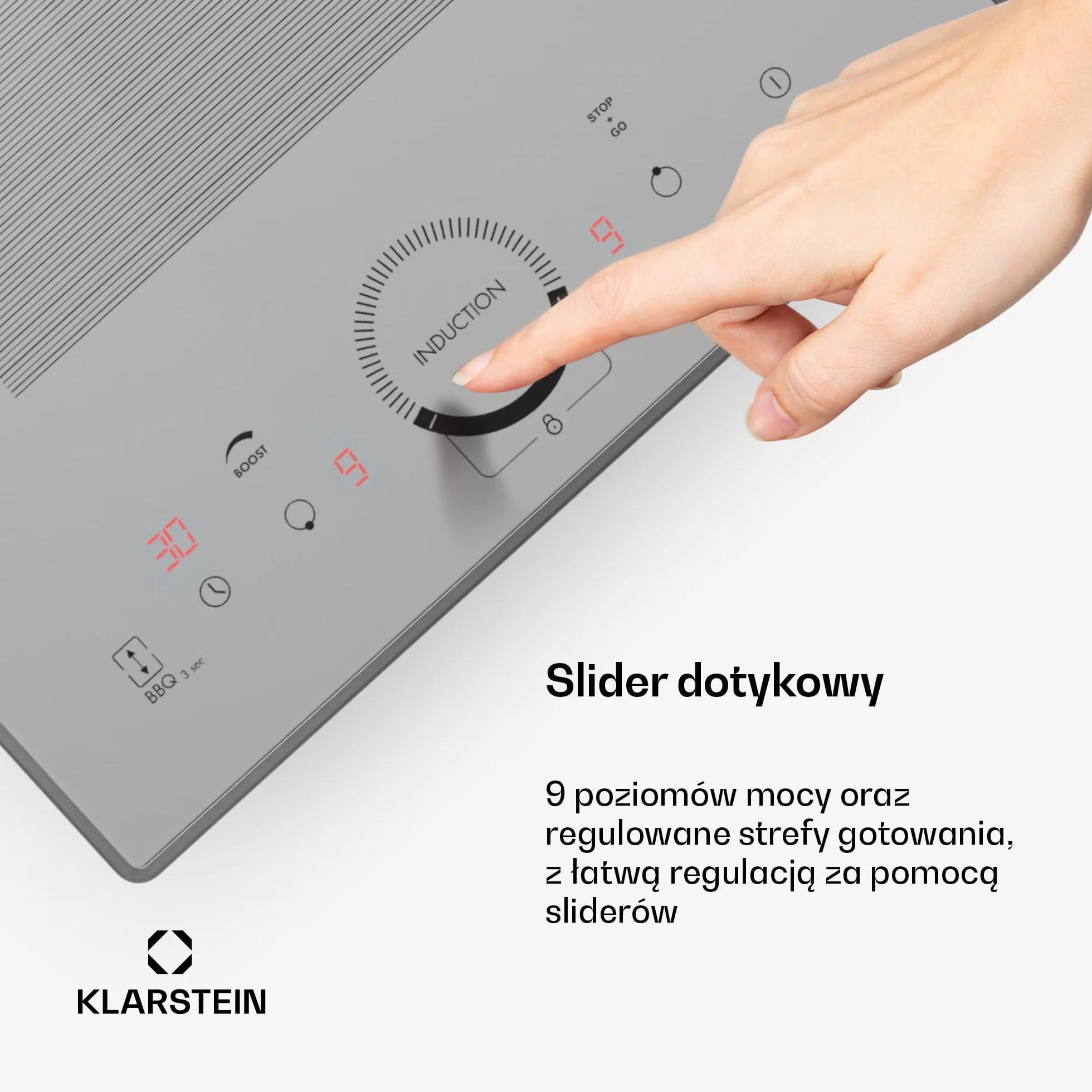 Klarstein Delicatessa 30 Flex płyta indukcyjna - 30cm, 2-strefowa płyta do zabudowy, 3500W ThermoBoost, sterowanie dotykowe, timer i blokada rodzicielska, białe szkło ceramiczne