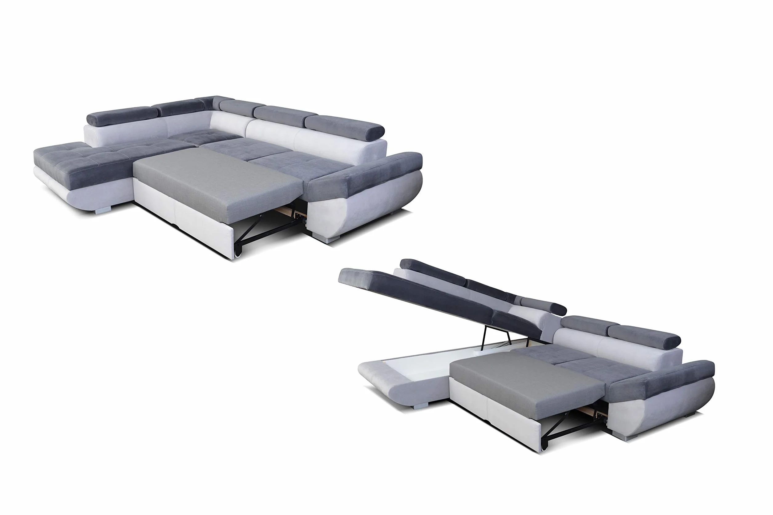 Robin Inspire Inspire Sofa narożna z funkcją spania i skrzynią na pościel, 280 cm, 4-osobowa sofa w kształcie litery L, sofa narożna z 5 regulowanymi zagłówkami i 2 poduszkami do salonu, kolor czarny
