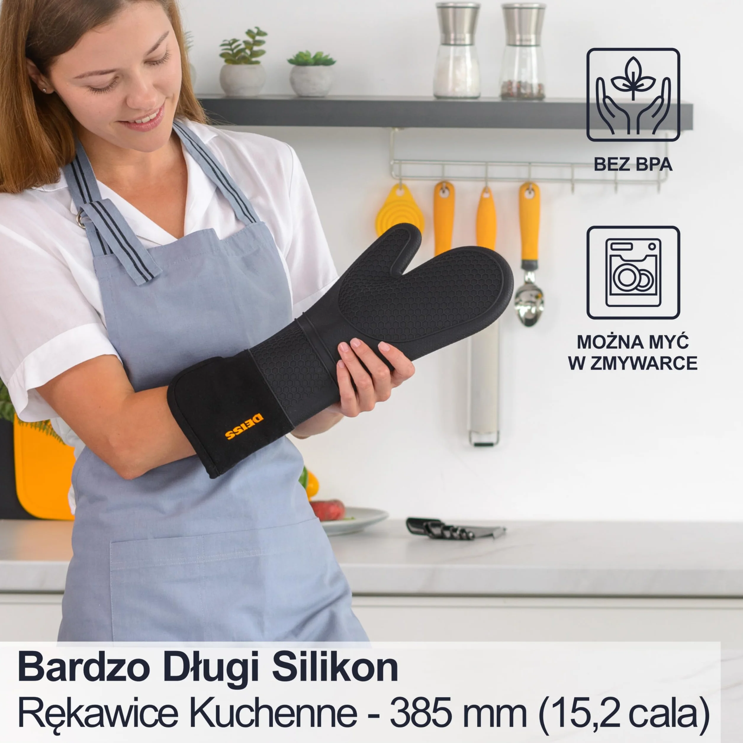 DEISS Pro Zestaw Silikonowych Rękawic Kuchennych Odpornych na Temperatury i Plamy, Rękawice do Grilla z Miękką Bawełnianą Podszewką, Wodoodporne, Bardzo Długie, Elastyczne, Grube Rękawice Kuchenne